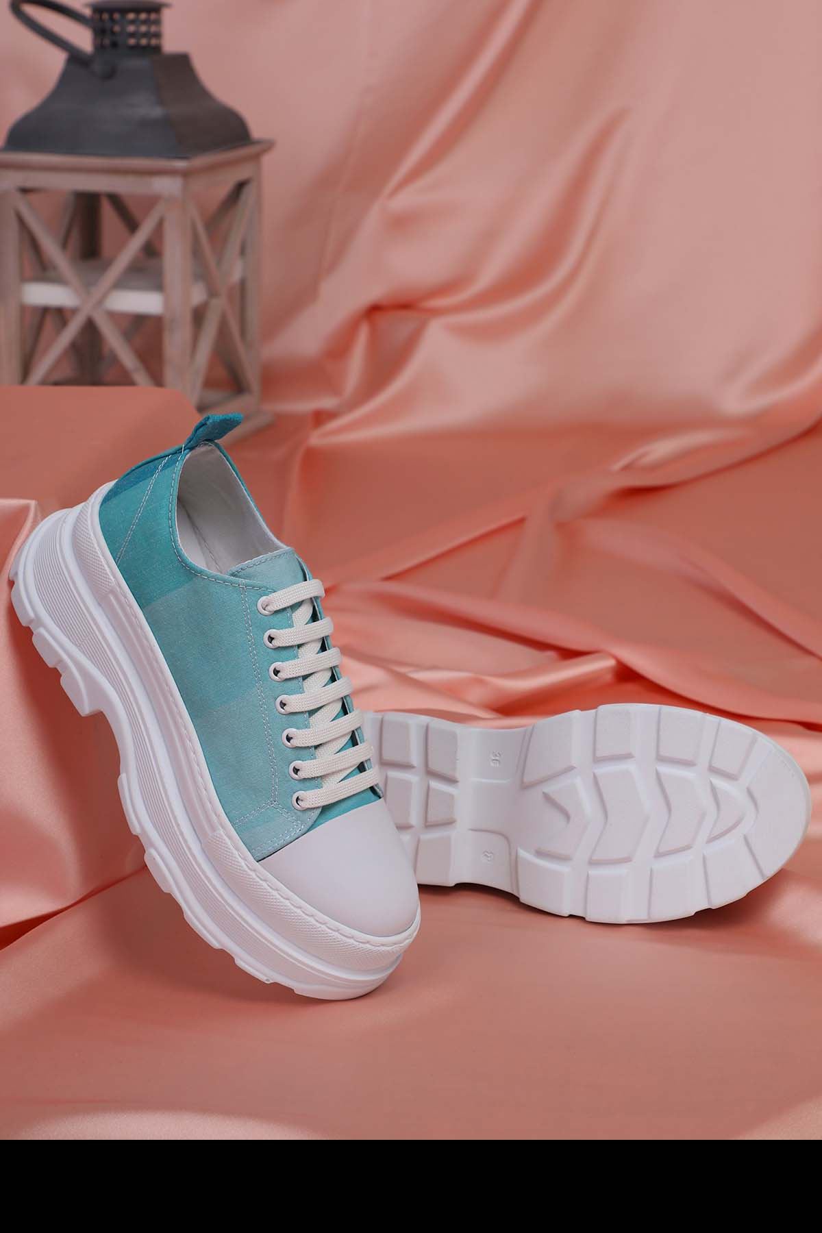 Freemax Kadın  Sneaker Spor Ayakkabı Yeşil Ekose