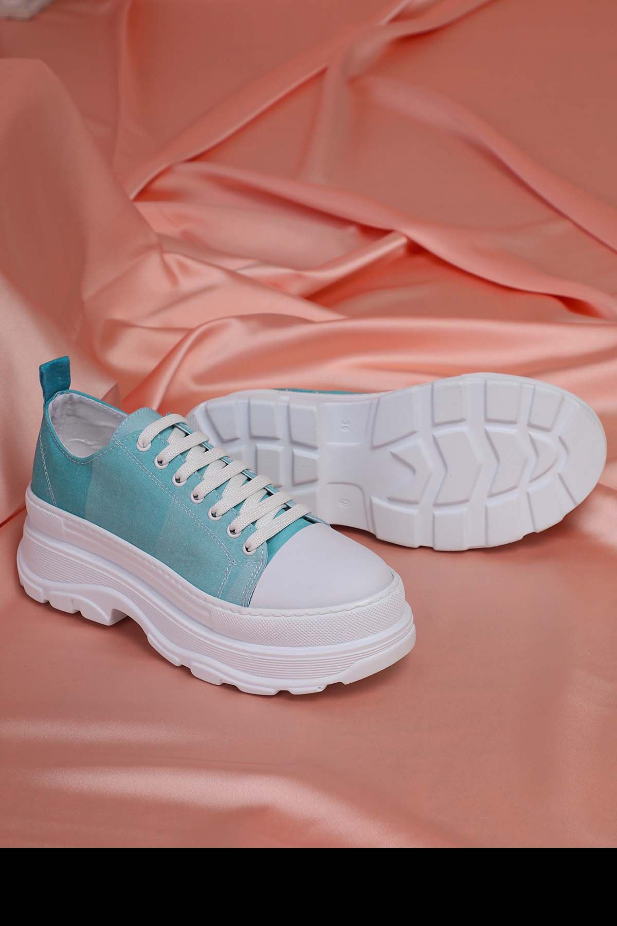 Freemax Kadın  Sneaker Spor Ayakkabı Yeşil Ekose