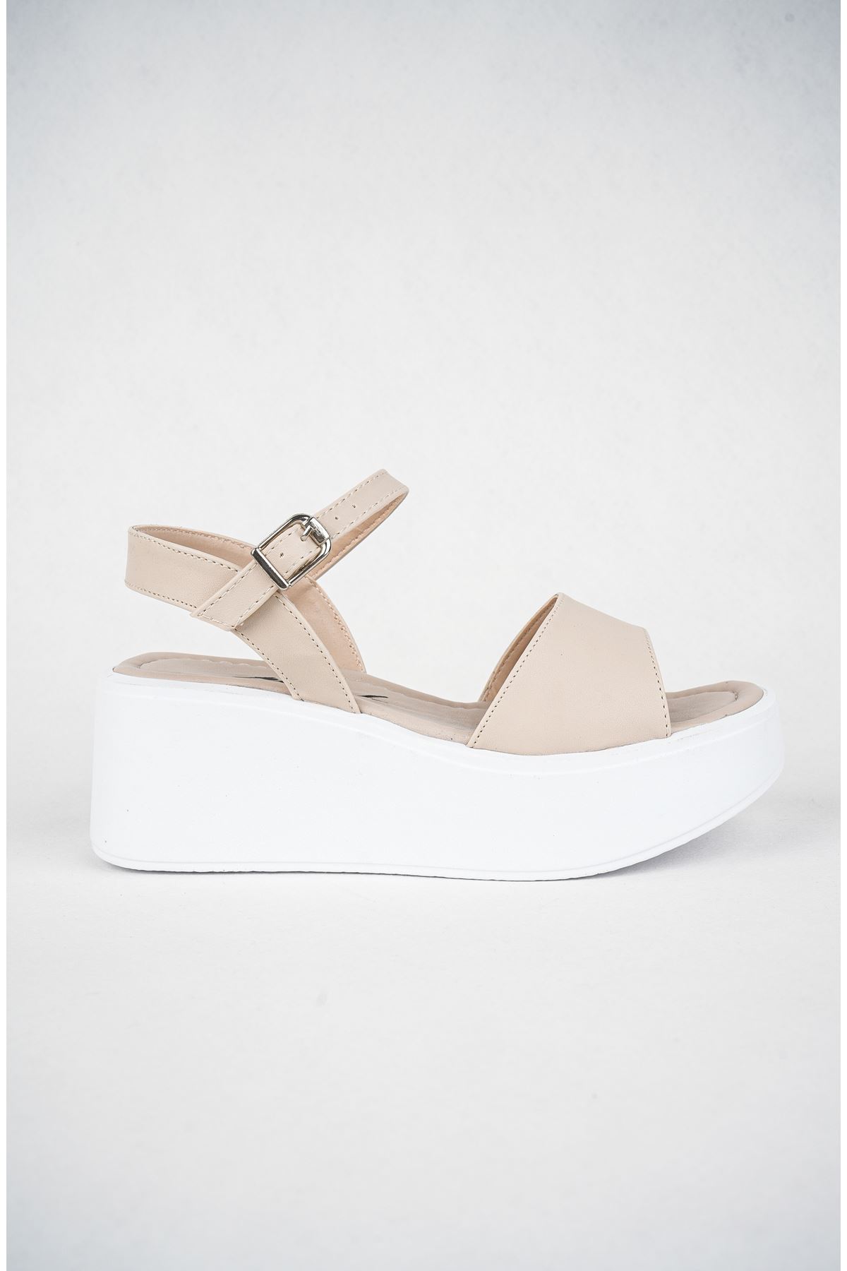 Freemax Kadın Garantili Çok Hafif Rahat 6 cm Topuk Eva Taban Platform Sandalet Ppl 4002 Ten