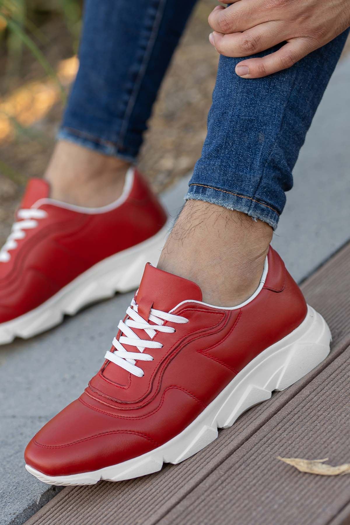 Freemax Erkek İç Dış Hakiki Deri Eva  Jel İç Taban Spor Sneaker Ayakkabı LSNS.HD 355 Kırmızı