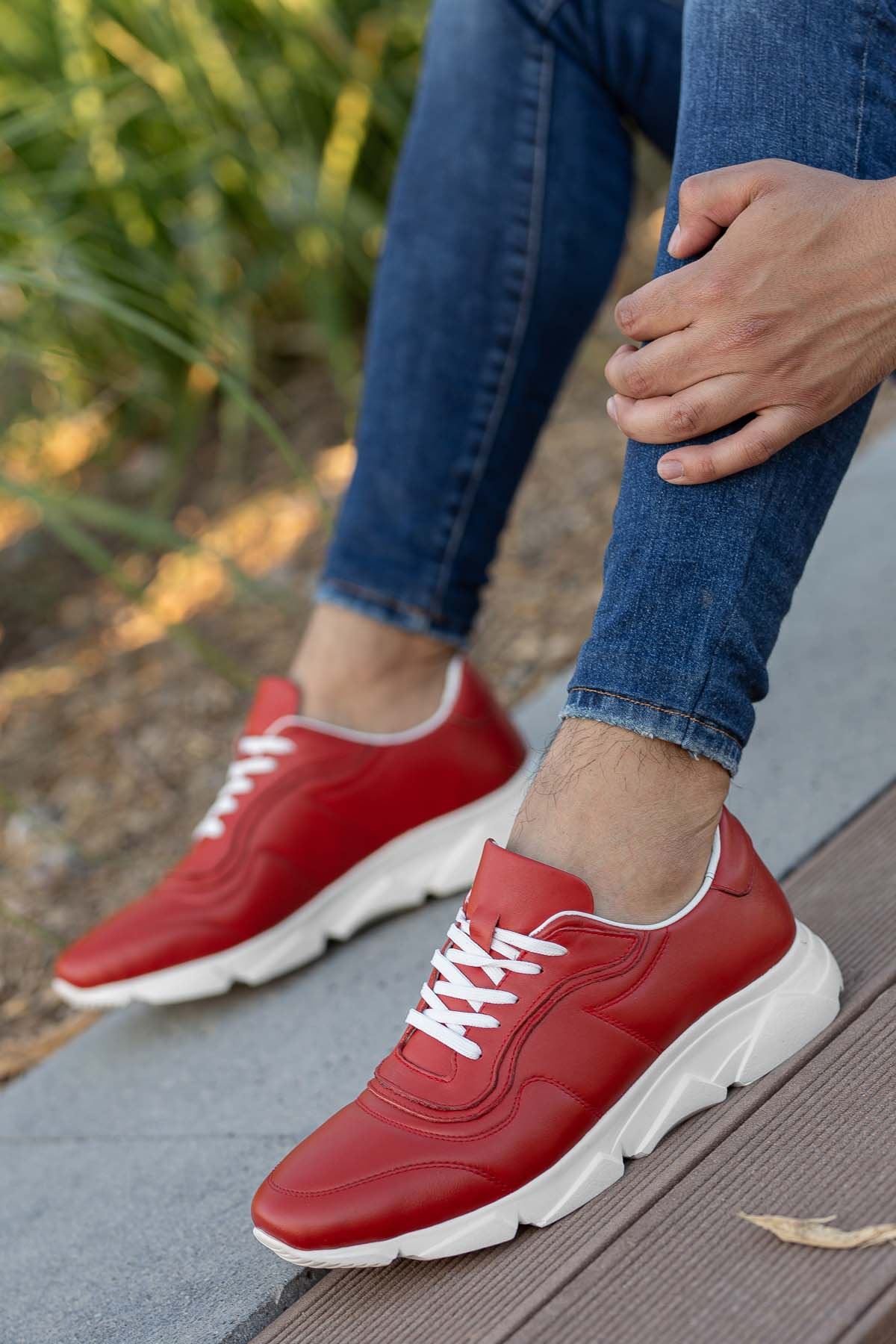 Freemax Erkek İç Dış Hakiki Deri Eva  Jel İç Taban Spor Sneaker Ayakkabı LSNS.HD 355 Kırmızı