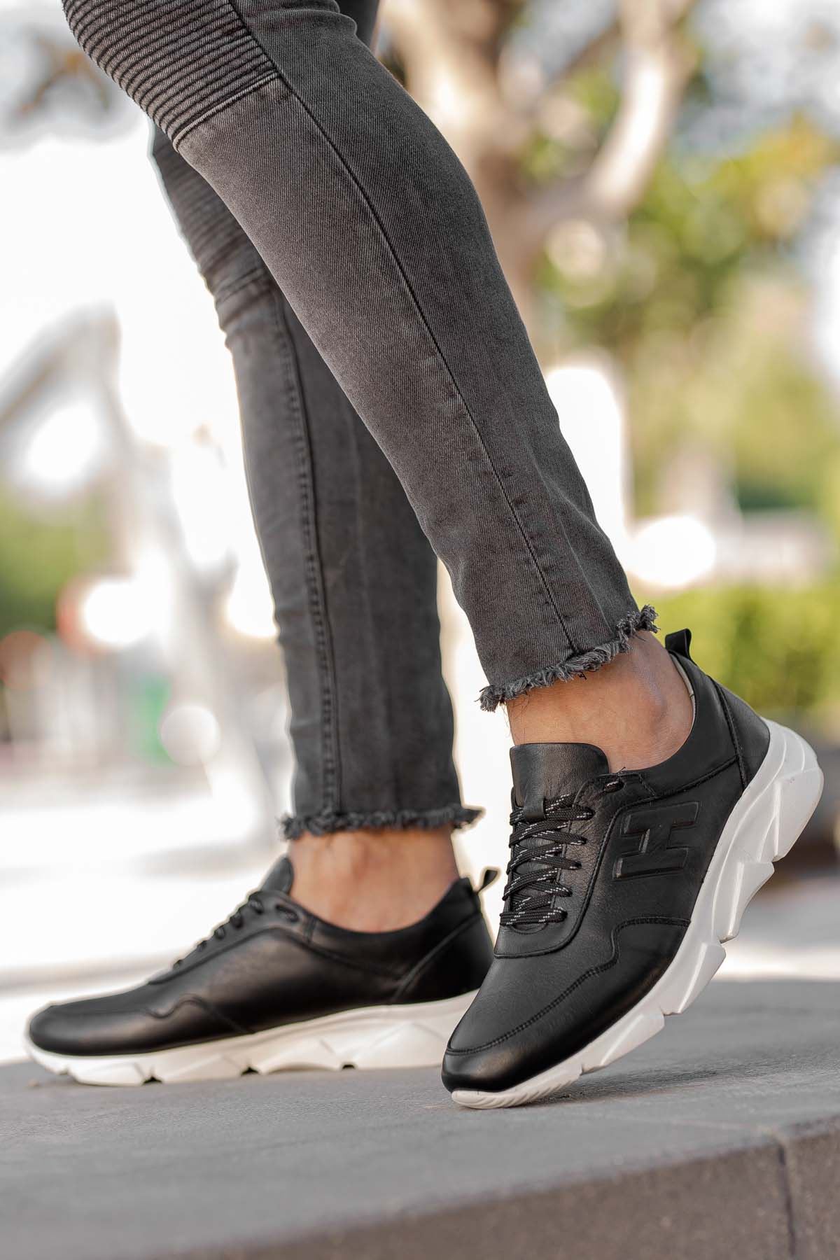 Freemax Erkek İç Dış Hakiki Deri Eva  Jel İç Taban Spor Sneaker Ayakkabı LSNS.HD 455 Siyah