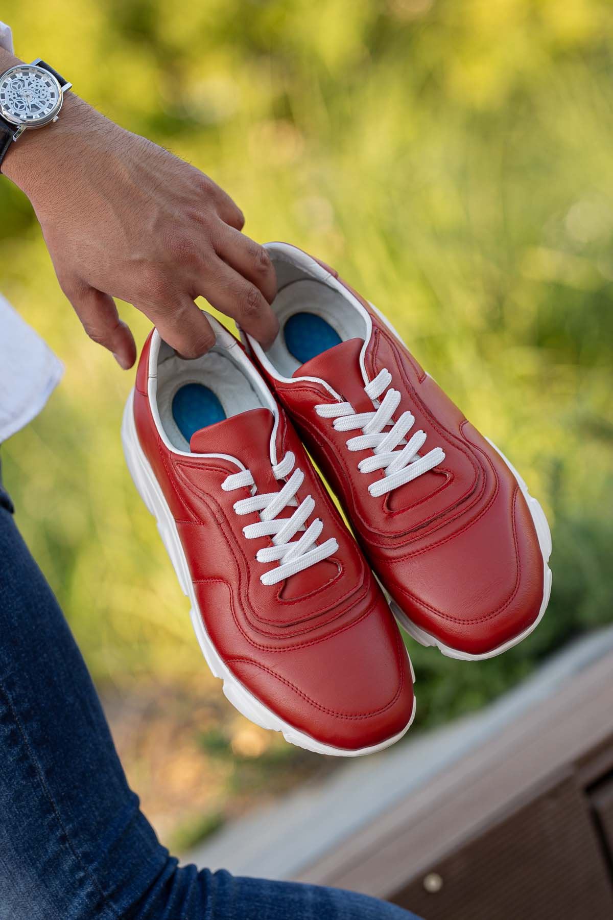 Freemax Erkek İç Dış Hakiki Deri Eva  Jel İç Taban Spor Sneaker Ayakkabı LSNS.HD 355 Kırmızı