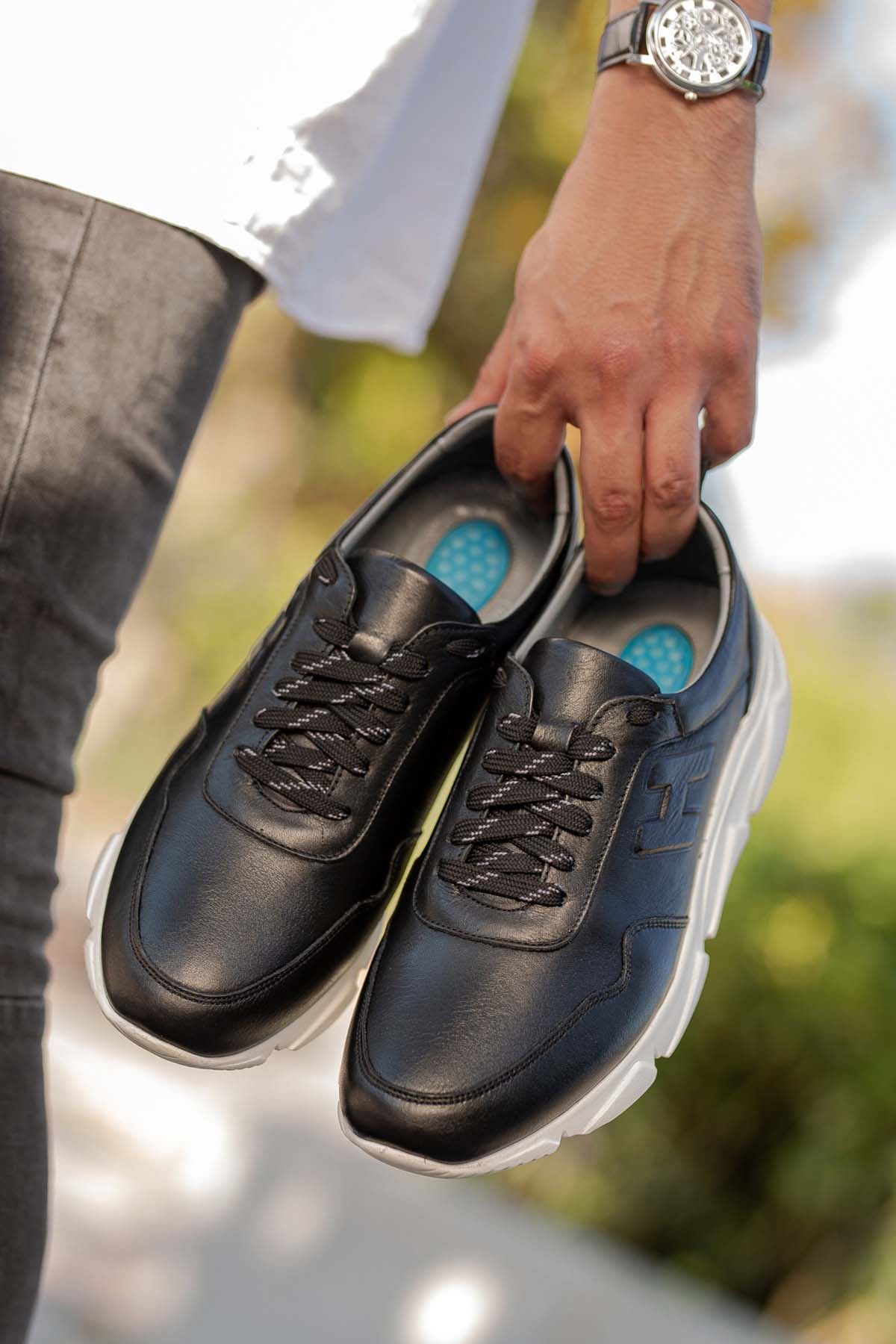 Freemax Erkek İç Dış Hakiki Deri Eva  Jel İç Taban Spor Sneaker Ayakkabı LSNS.HD 455 Siyah