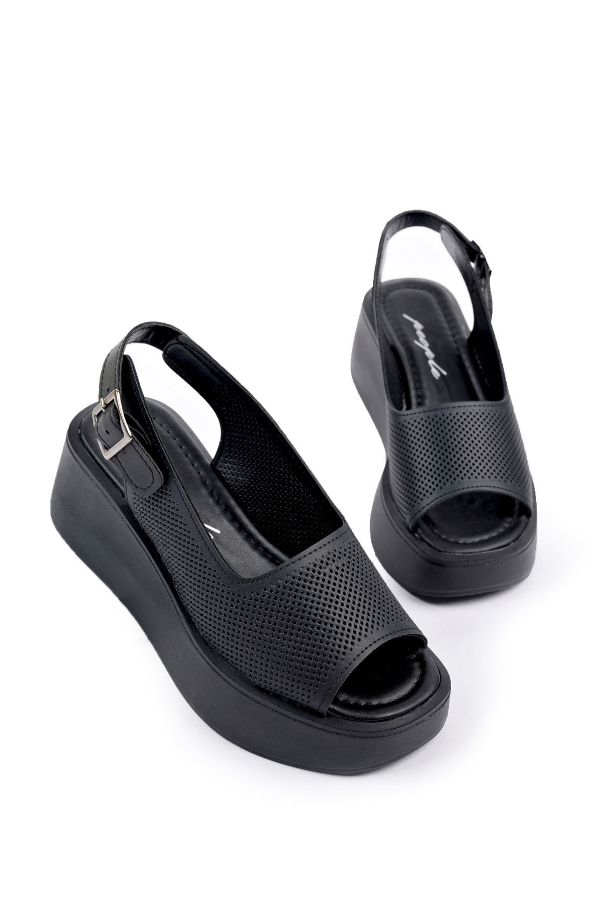 Freemax Kadın Garantili Çok Hafif Rahat 6 cm Topuk Eva Taban Platform Sandalet Ppl 4005 Siyah
