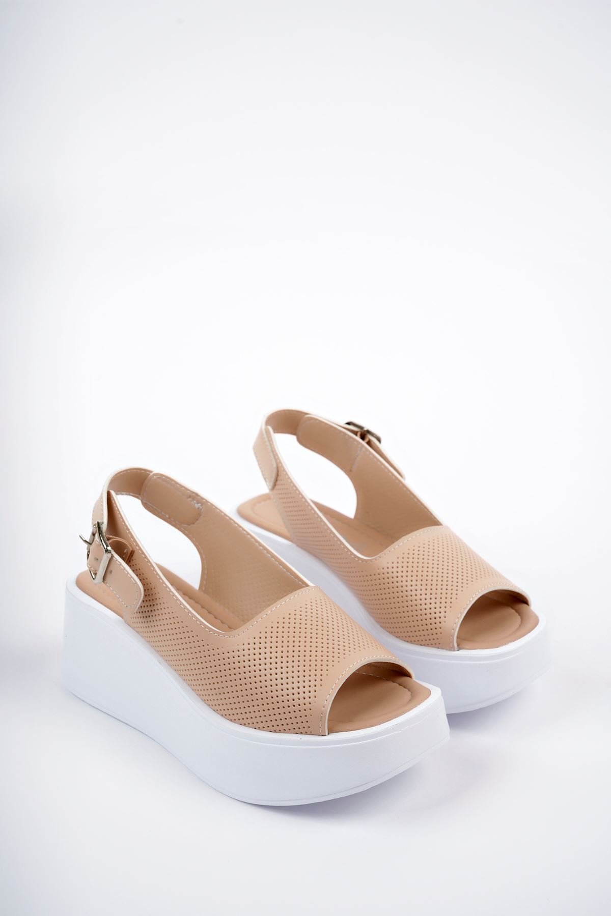 Freemax Kadın Garantili Çok Hafif Rahat 6 cm Topuk Eva Taban Platform Sandalet Ppl 4005 Nut