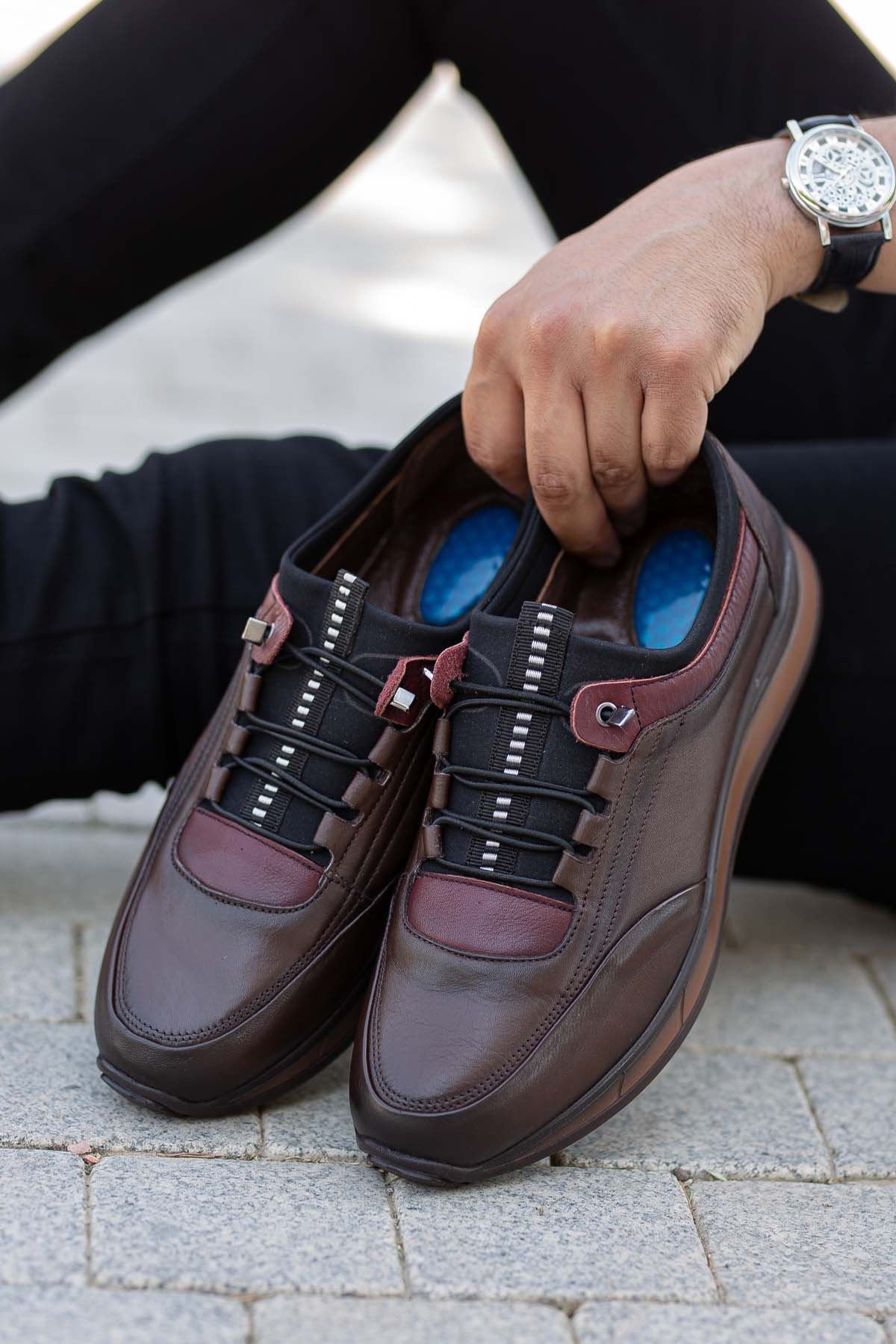 Freemax Erkek İç Dış Hakiki Deri Hafif Poli Taban  Jel İç Taban Spor Sneaker Ayakkabıı THT HD 2216 Kahve Bordo