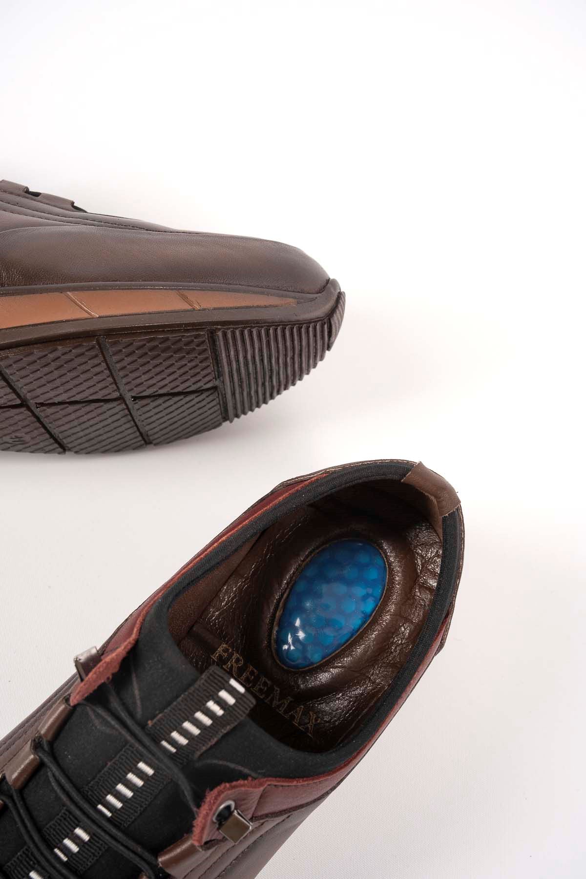 Freemax Erkek İç Dış Hakiki Deri Hafif Poli Taban  Jel İç Taban Spor Sneaker Ayakkabıı THT HD 2216 Kahve Bordo