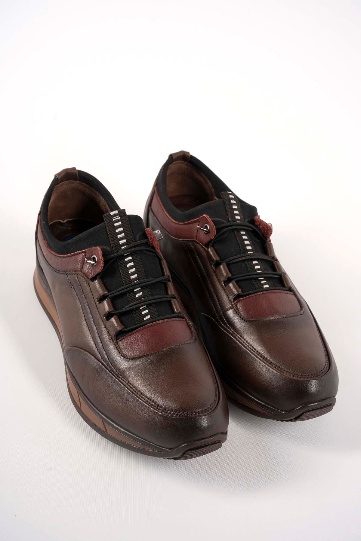 Freemax Erkek İç Dış Hakiki Deri Hafif Poli Taban  Jel İç Taban Spor Sneaker Ayakkabıı THT HD 2216 Kahve Bordo