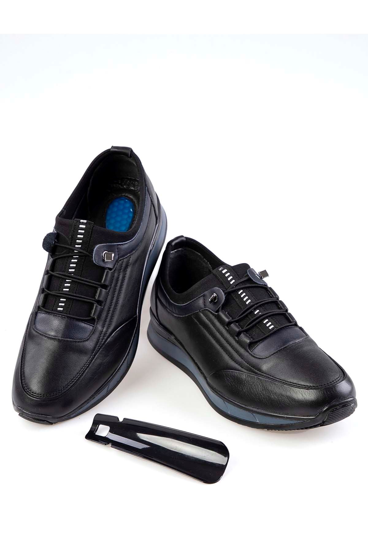 Freemax Erkek İç Dış Hakiki Deri Hafif Poli Taban  Jel İç Taban Spor Sneaker Ayakkabıı THT HD 2216 Siyah Lacivert