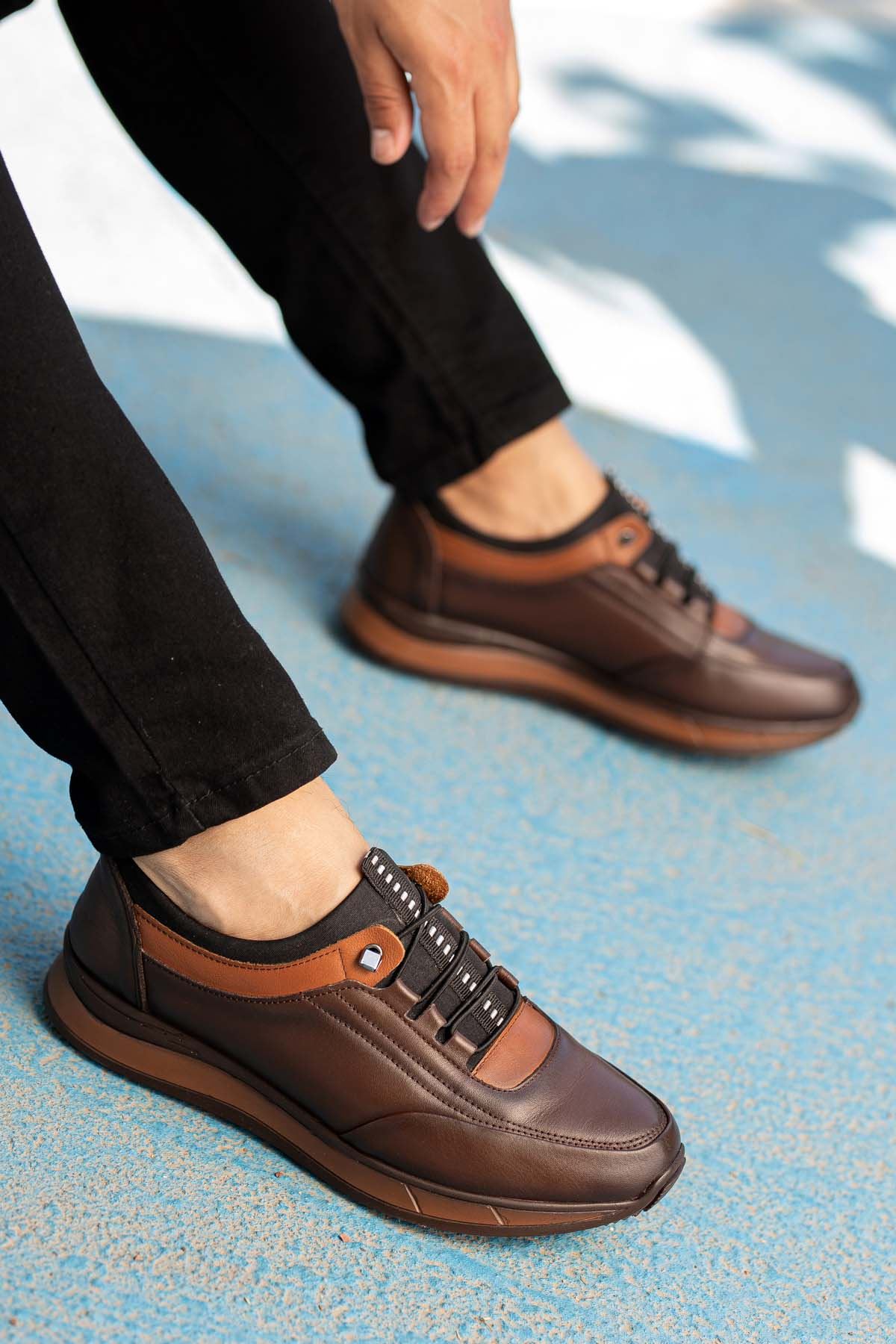 Freemax Erkek İç Dış Hakiki Deri Hafif Poli Taban  Jel İç Taban Spor Sneaker Ayakkabıı THT HD 2216 KAHVE TABA