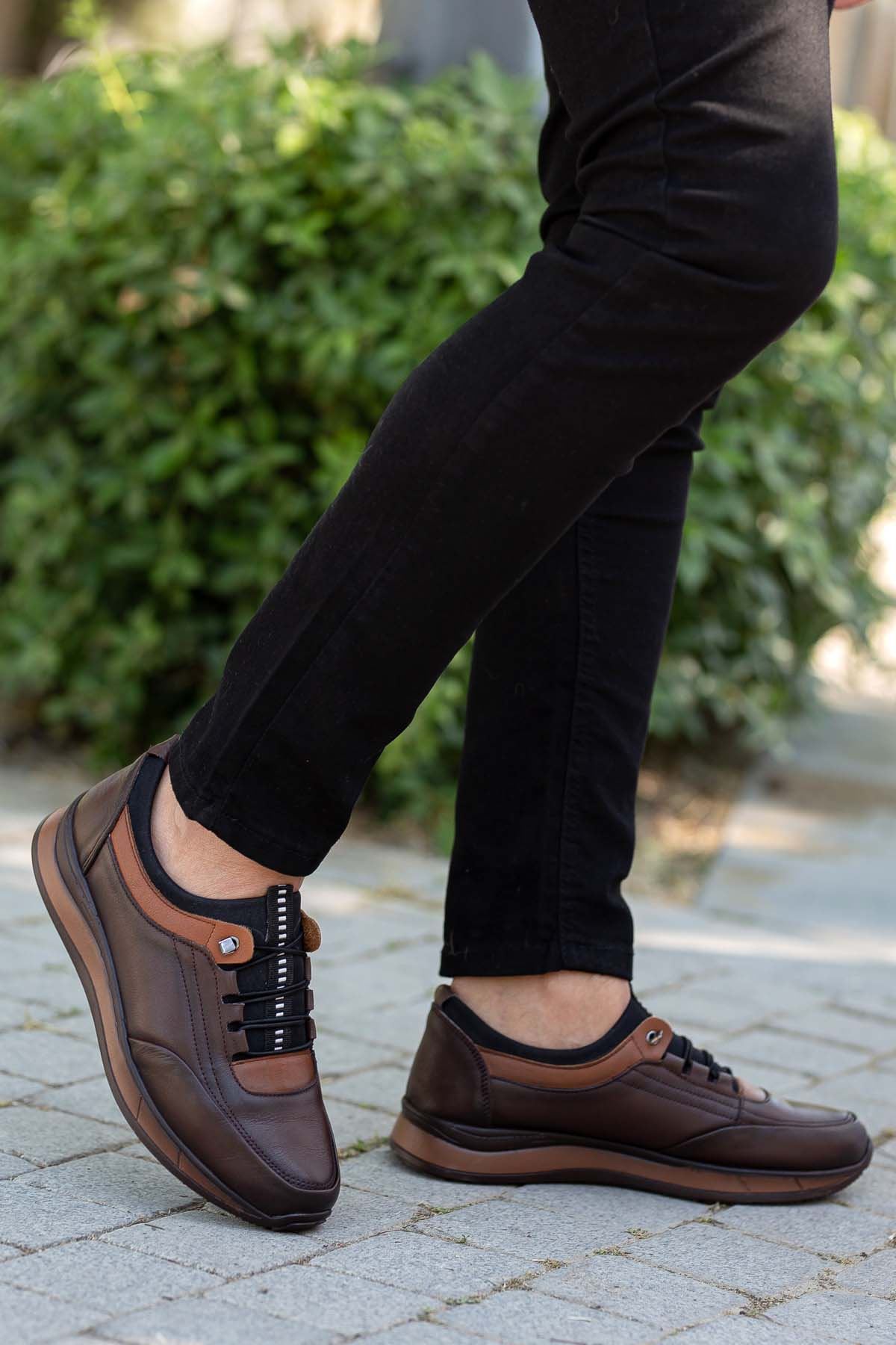 Freemax Erkek İç Dış Hakiki Deri Hafif Poli Taban  Jel İç Taban Spor Sneaker Ayakkabıı THT HD 2216 KAHVE TABA