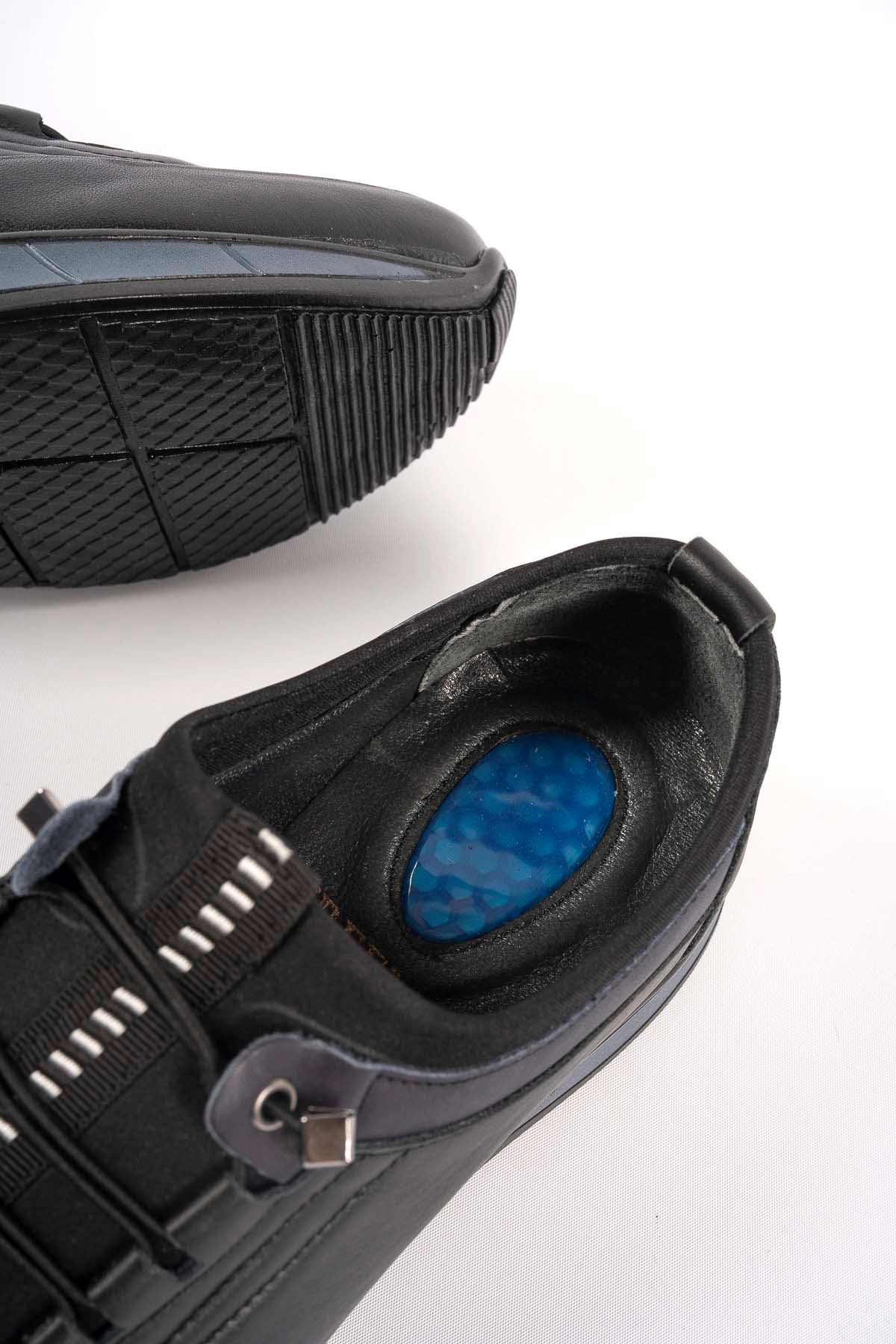Freemax Erkek İç Dış Hakiki Deri Hafif Poli Taban  Jel İç Taban Spor Sneaker Ayakkabıı THT HD 2216 Siyah Lacivert