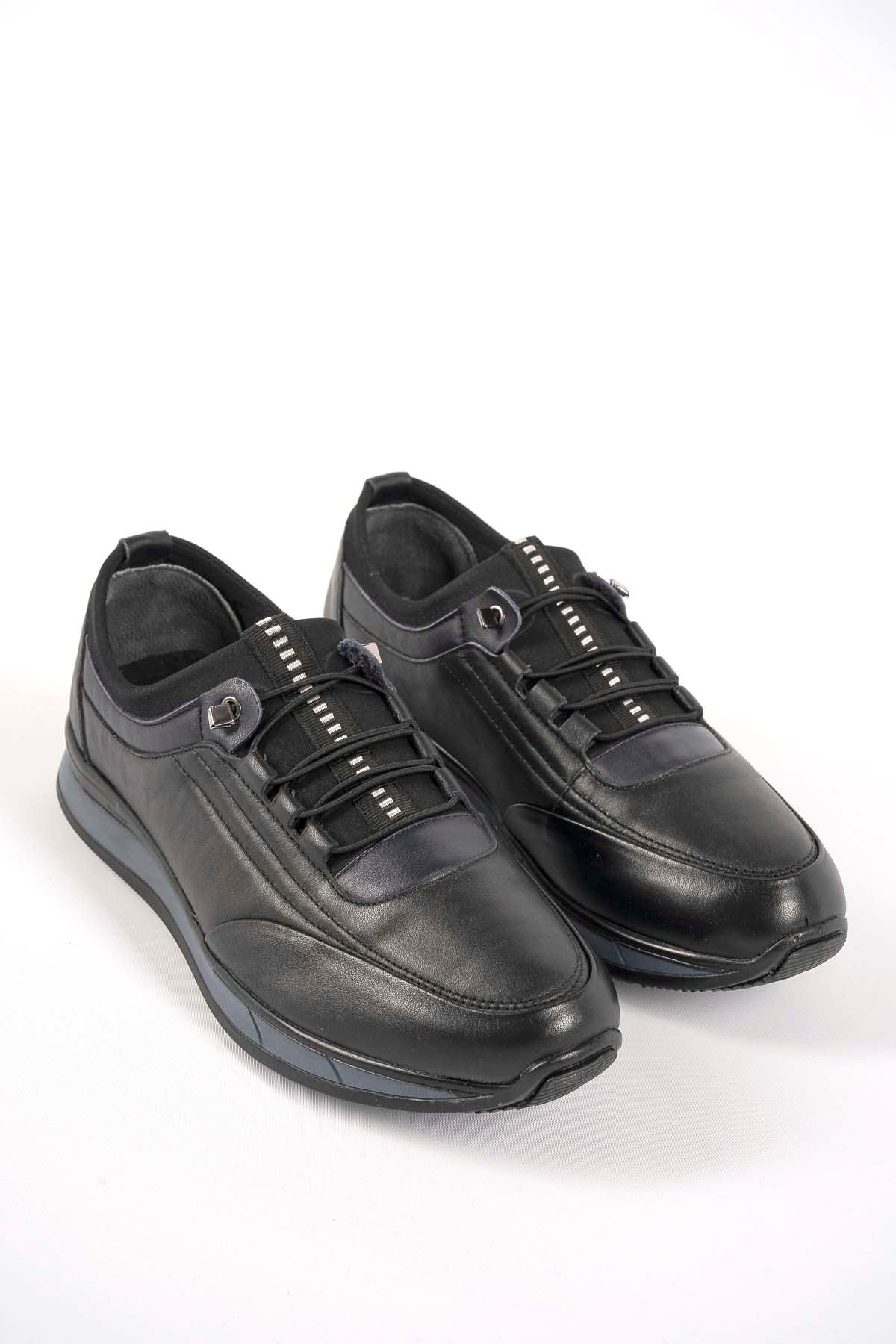 Freemax Erkek İç Dış Hakiki Deri Hafif Poli Taban  Jel İç Taban Spor Sneaker Ayakkabıı THT HD 2216 Siyah Lacivert