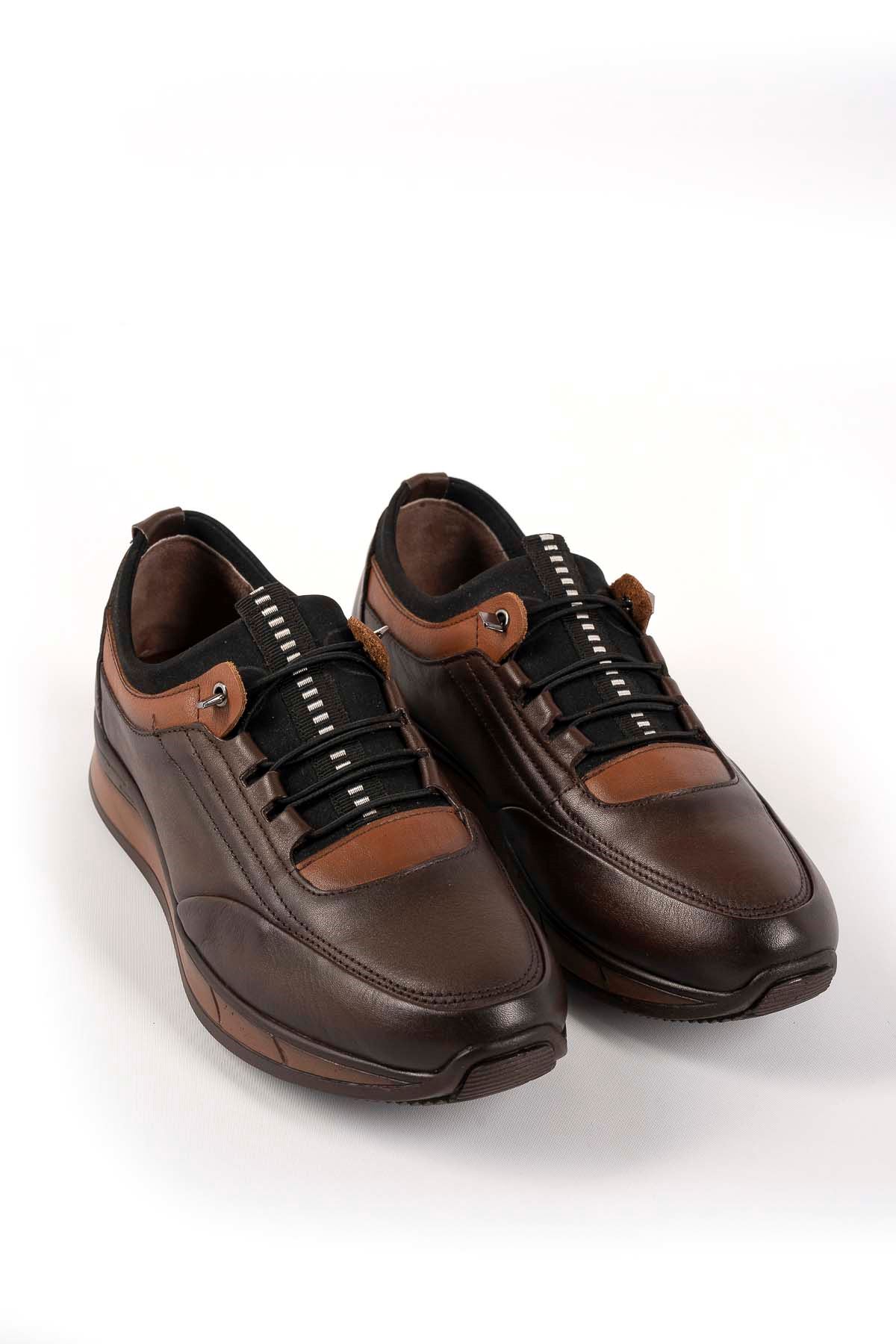 Freemax Erkek İç Dış Hakiki Deri Hafif Poli Taban  Jel İç Taban Spor Sneaker Ayakkabıı THT HD 2216 KAHVE TABA