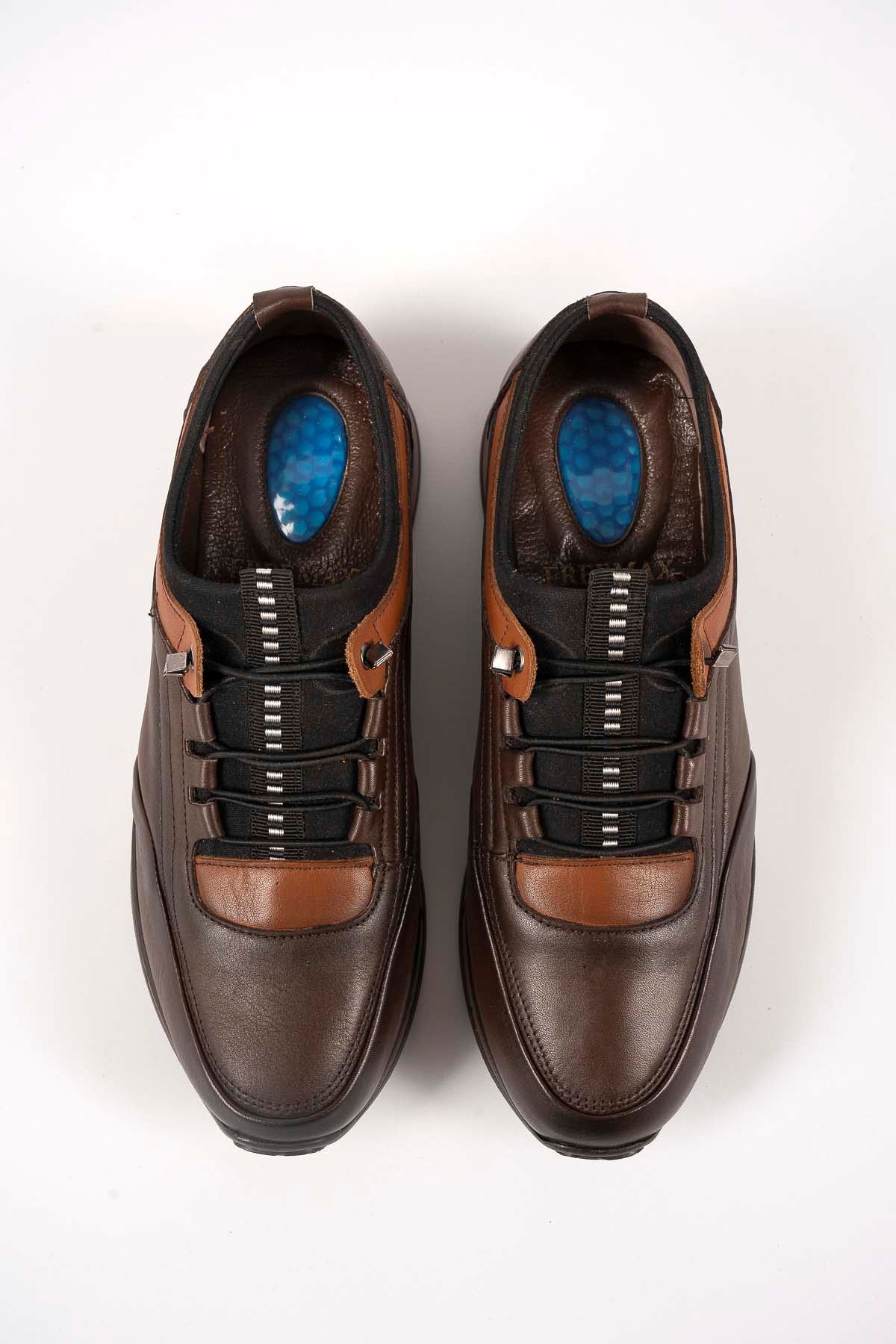 Freemax Erkek İç Dış Hakiki Deri Hafif Poli Taban  Jel İç Taban Spor Sneaker Ayakkabıı THT HD 2216 KAHVE TABA