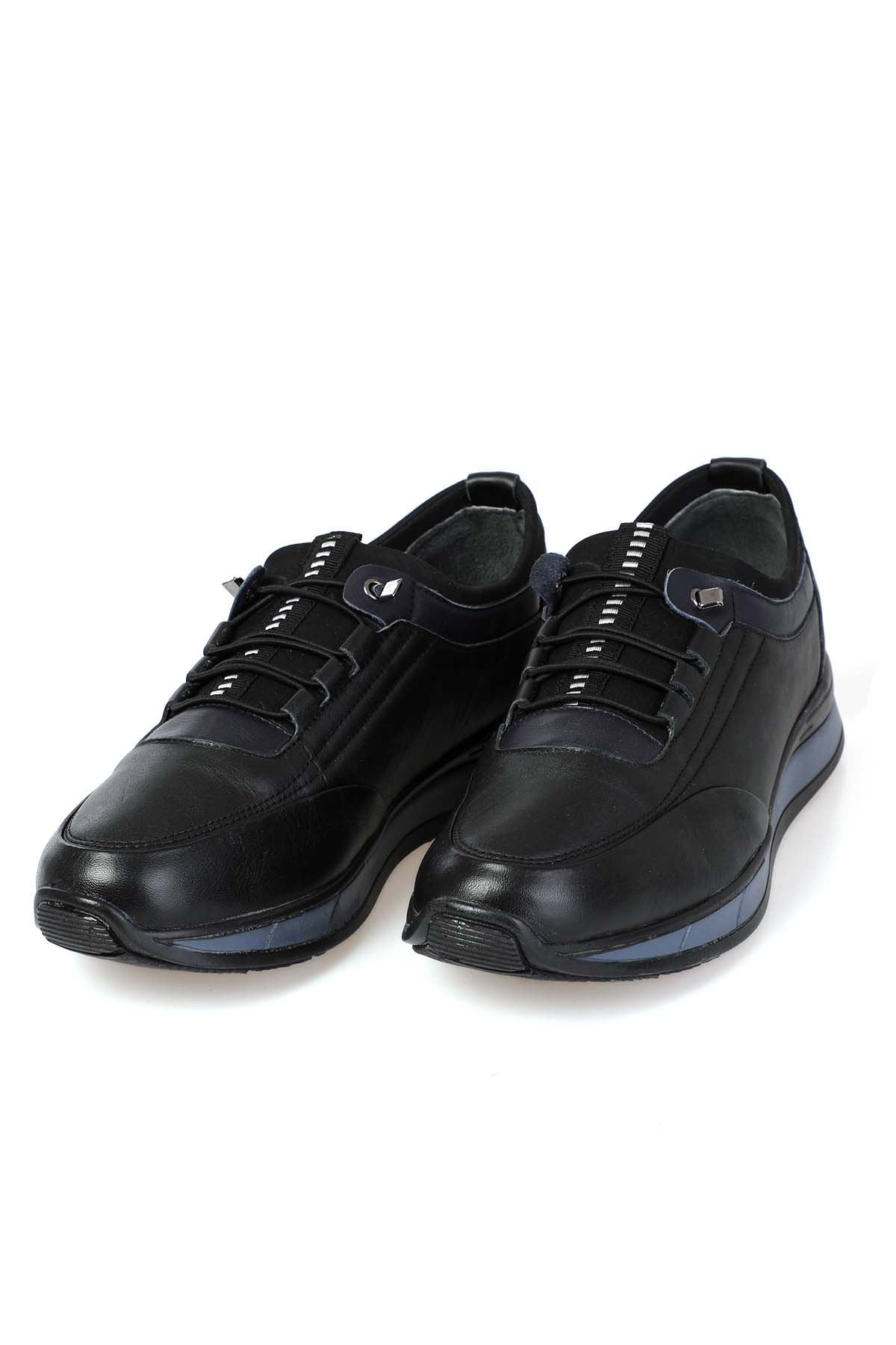 Freemax Erkek İç Dış Hakiki Deri Hafif Poli Taban  Jel İç Taban Spor Sneaker Ayakkabıı THT HD 2216 Siyah Lacivert