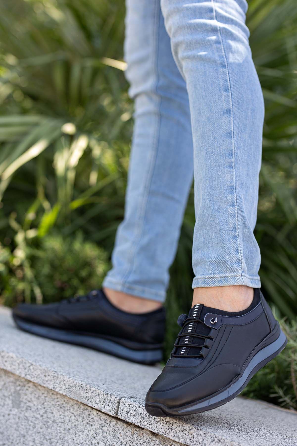 Freemax Erkek İç Dış Hakiki Deri Hafif Poli Taban  Jel İç Taban Spor Sneaker Ayakkabıı THT HD 2216 Siyah Lacivert