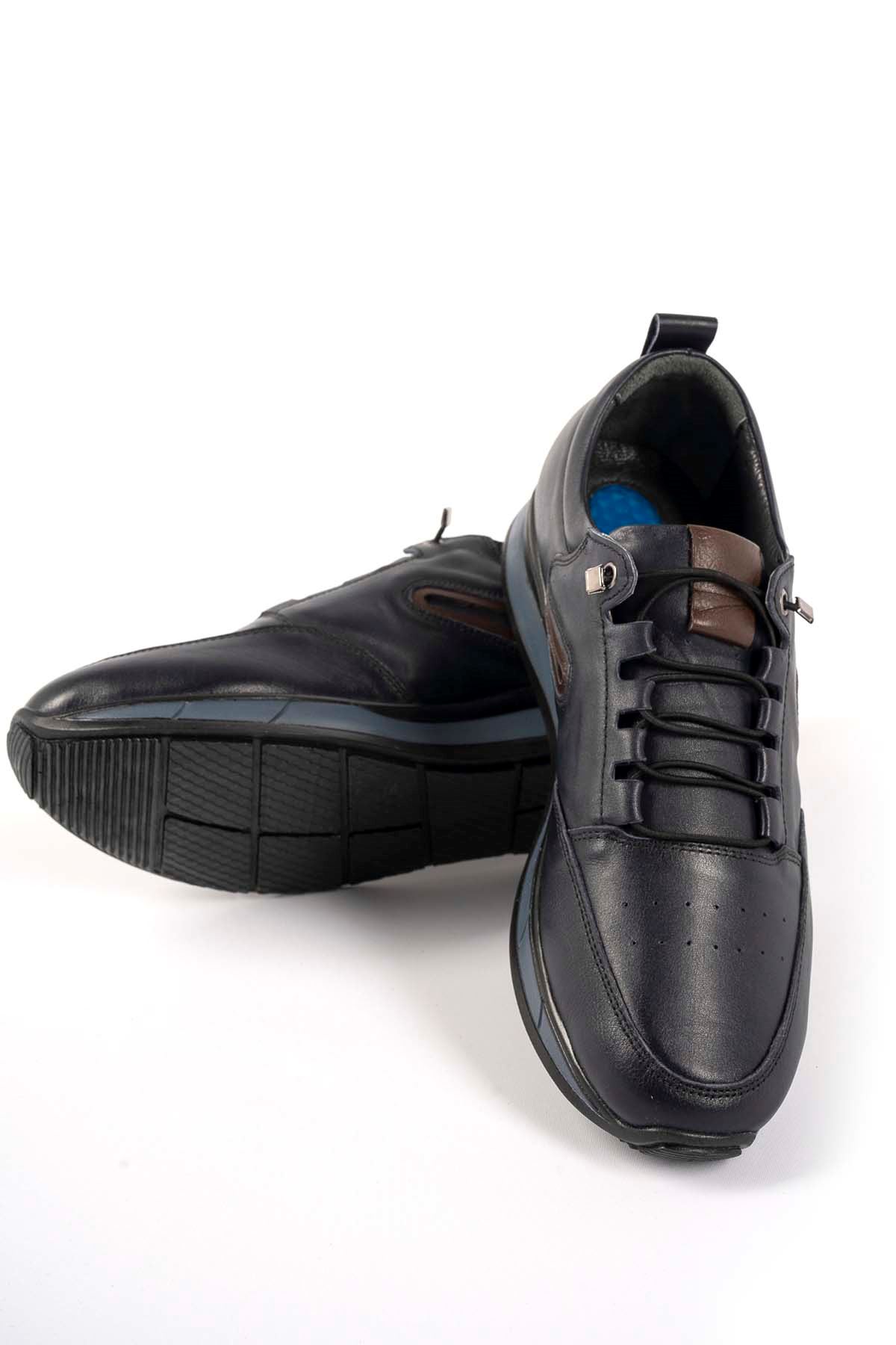 Freemax Erkek İç Dış Hakiki Deri Hafif Poli Taban  Jel İç Taban Spor Sneaker Ayakkabıı THT HD 2217 Lacivert Kahve