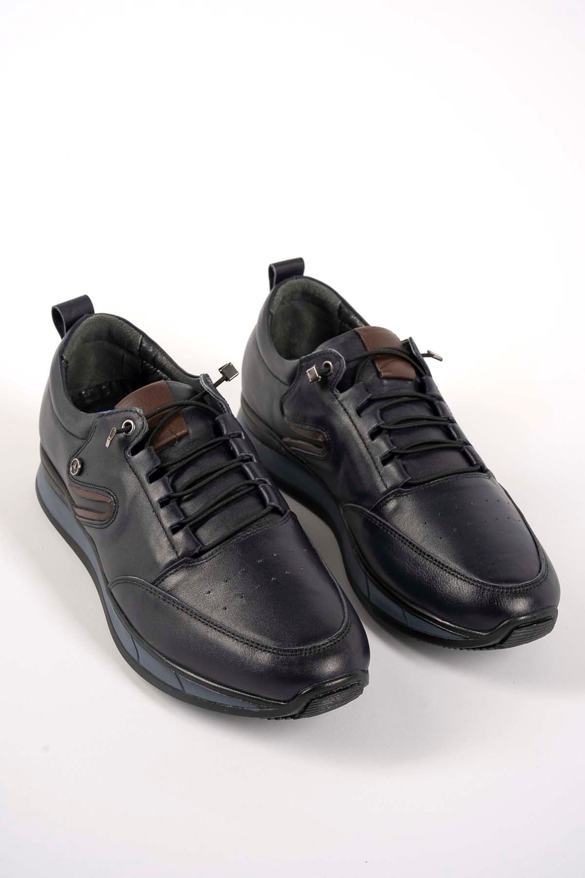 Freemax Erkek İç Dış Hakiki Deri Hafif Poli Taban  Jel İç Taban Spor Sneaker Ayakkabıı THT HD 2217 Lacivert Kahve