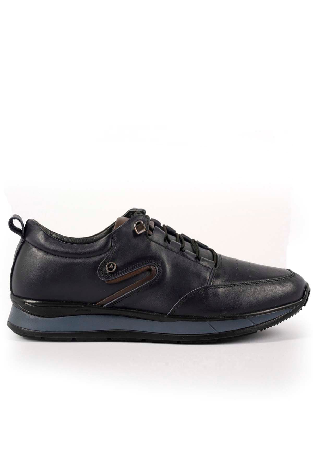 Freemax Erkek İç Dış Hakiki Deri Hafif Poli Taban  Jel İç Taban Spor Sneaker Ayakkabıı THT HD 2217 Lacivert Kahve