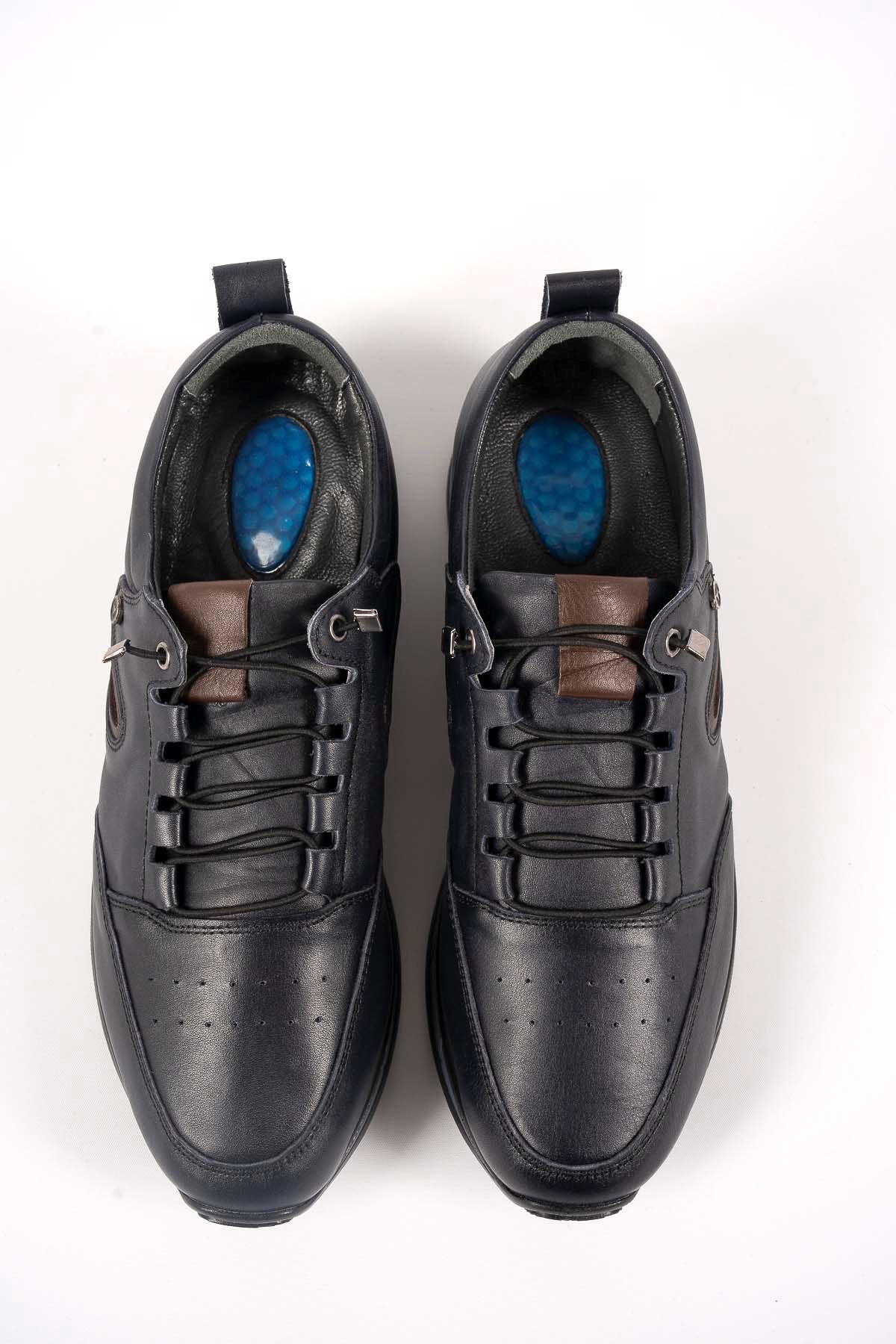 Freemax Erkek İç Dış Hakiki Deri Hafif Poli Taban  Jel İç Taban Spor Sneaker Ayakkabıı THT HD 2217 Lacivert Kahve