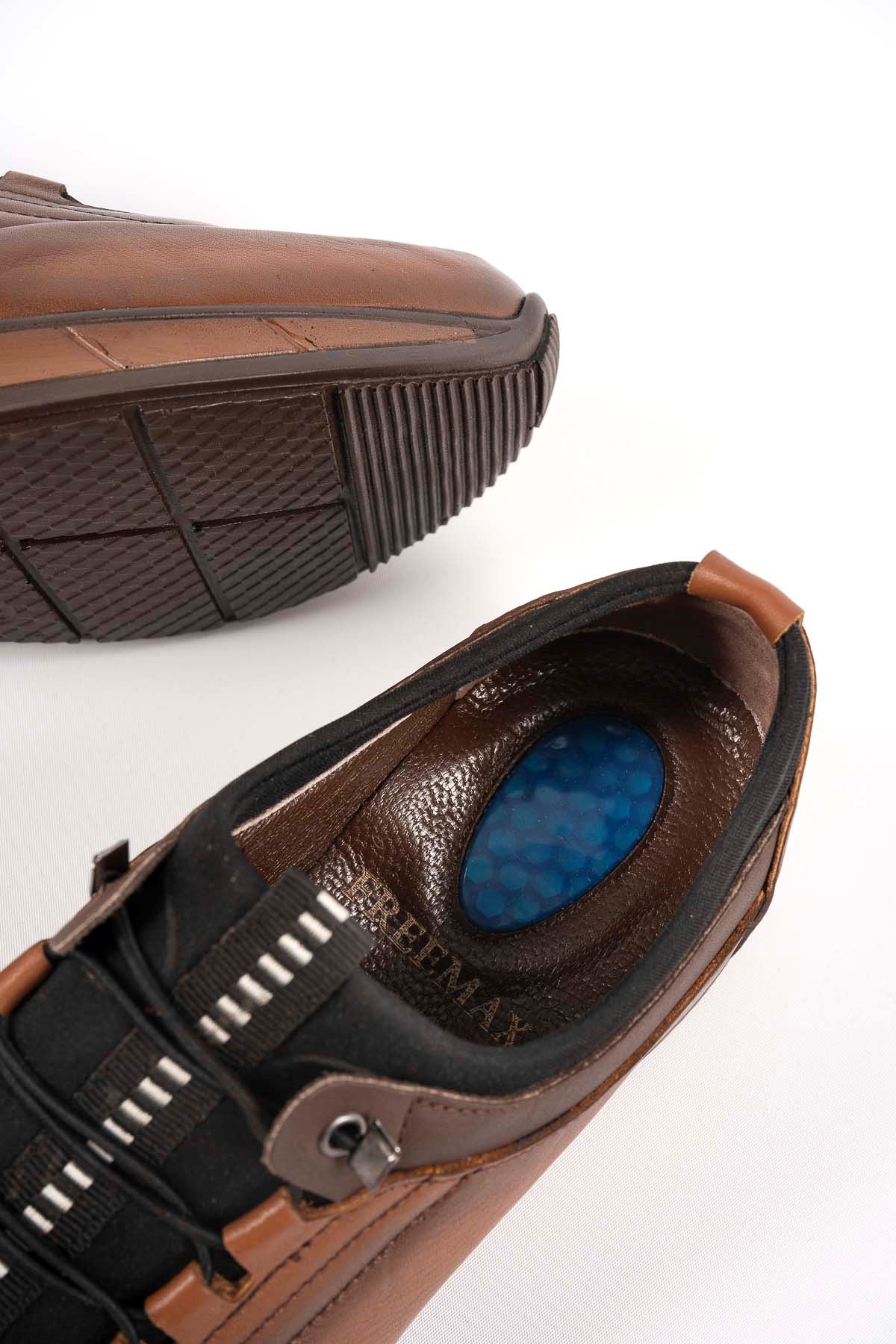 Freemax Erkek İç Dış Hakiki Deri Hafif Poli Taban  Jel İç Taban Spor Sneaker Ayakkabıı THT HD 2216 Taba Kahve