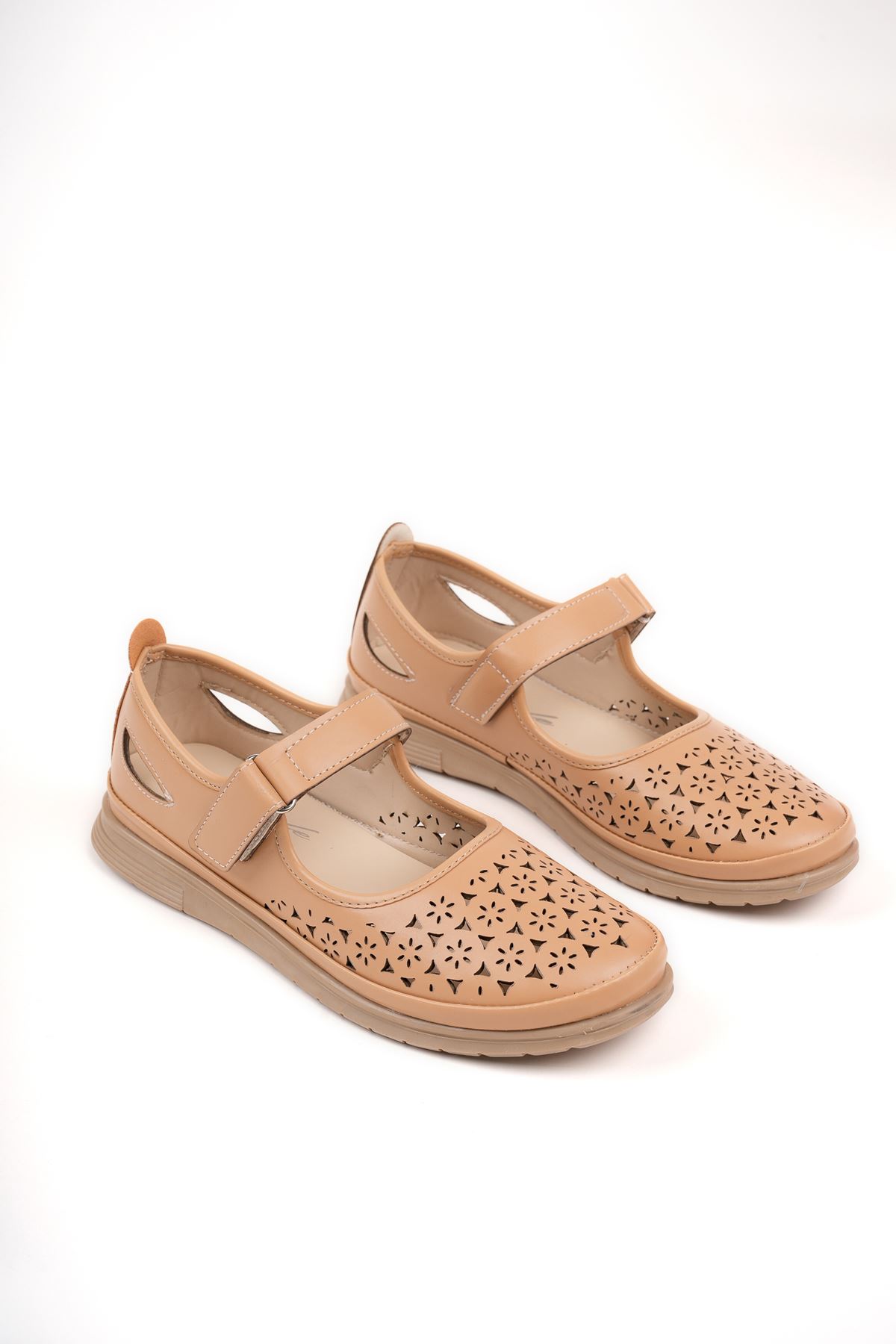 Freemax Kadın Rahat Kauçuk Taban Günlük Cırtlı Babet Ayakkabı Ppl.2023.101 Vizon