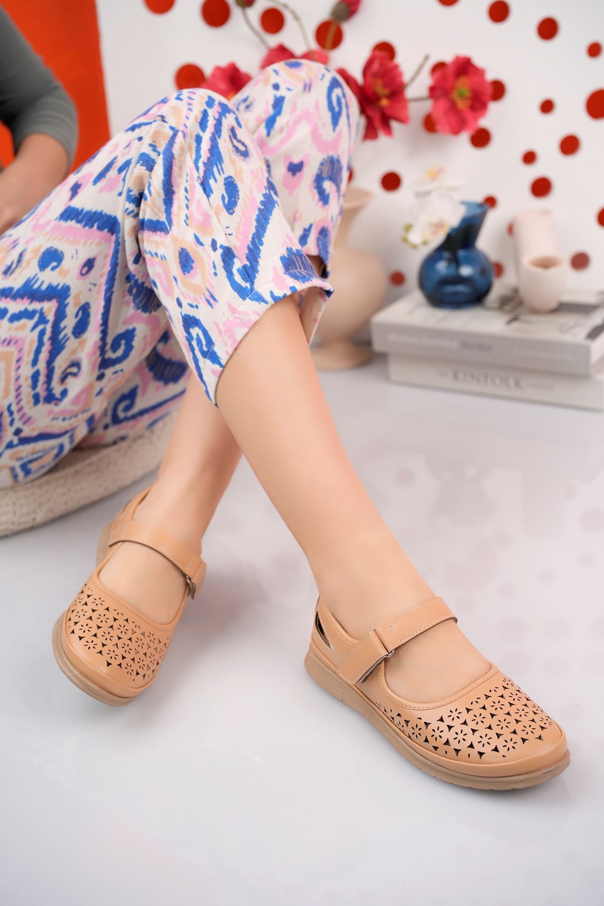 Freemax Kadın Rahat Kauçuk Taban Günlük Cırtlı Babet Ayakkabı Ppl.2023.101 Vizon