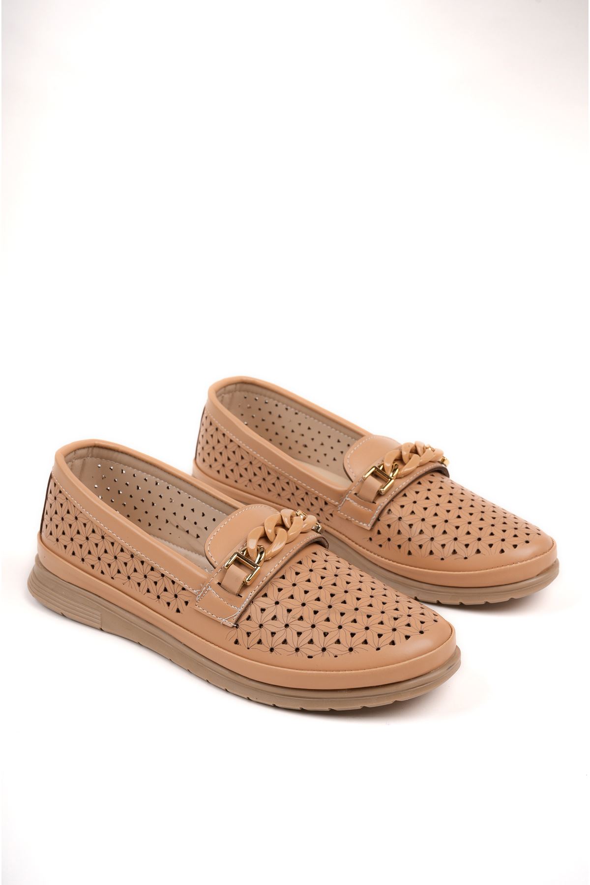 Freemax Kadın Rahat Kauçuk Taban Günlük Metal Toka Babet Ayakkabı Ppl.2023.100 Vizon