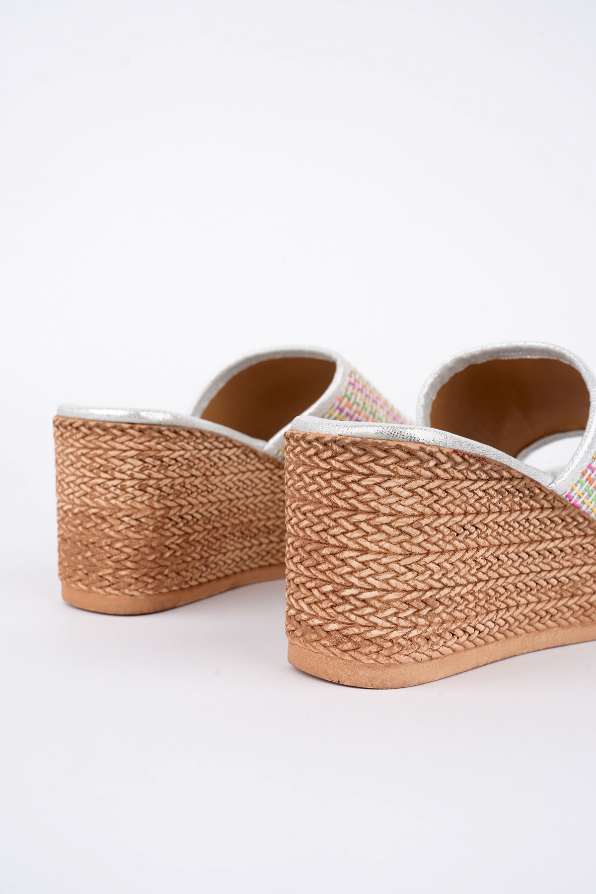 Freemax Kadın Garantili  7 cm Yüksek Topuk Platform taban Terlik Ppl.2002 Gümüş