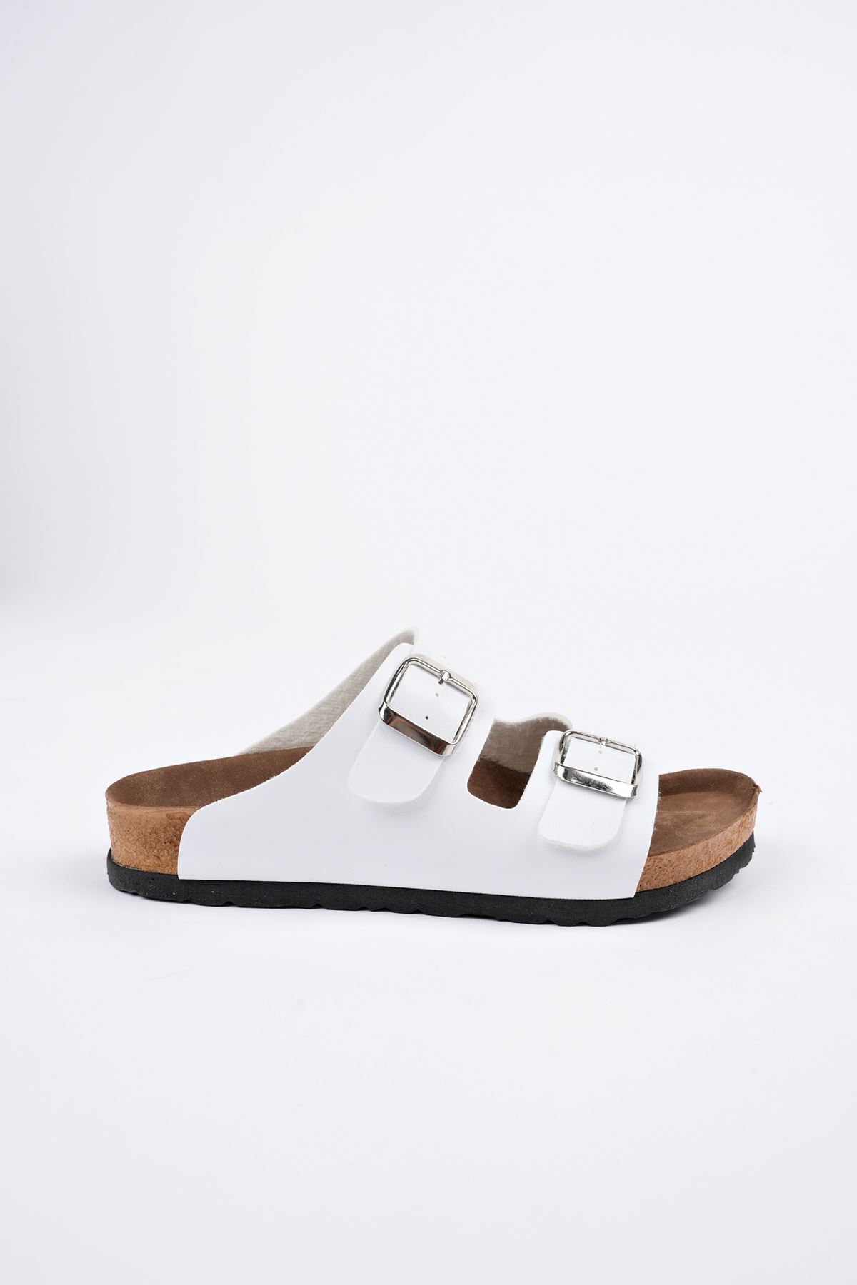 Freemax Kadın Garantili Çift Toka Yazlık Günlük Birken Terlik ppl 4095 Beyaz