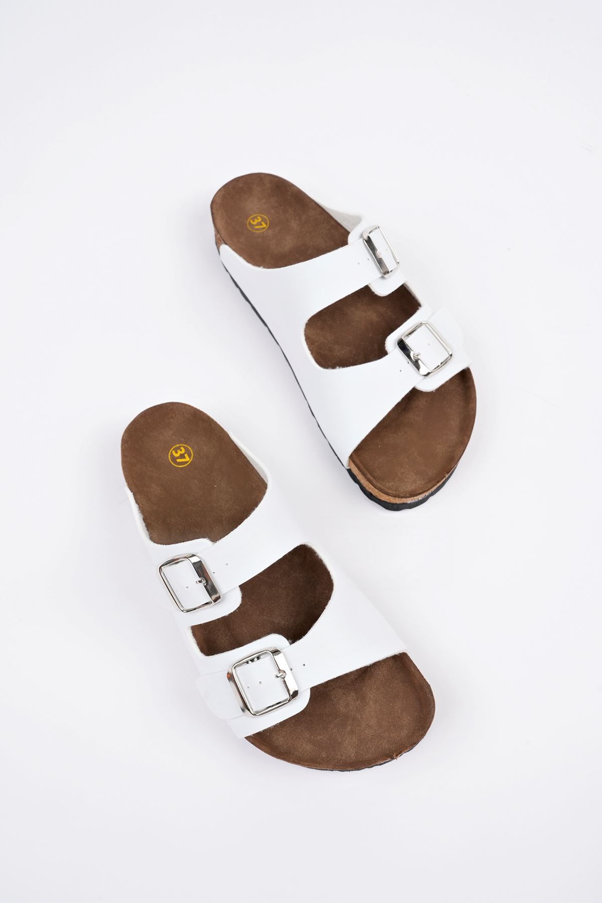 Freemax Kadın Garantili Çift Toka Yazlık Günlük Birken Terlik ppl 4095 Beyaz