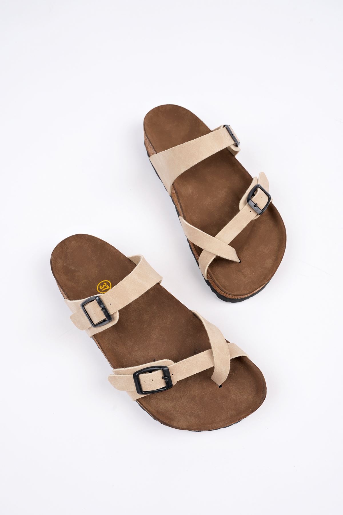 Freemax Kadın Garantili Çapraz Parmak Arası Mayari Yazlık Günlük Birken Terlik ppl 4096 Bej