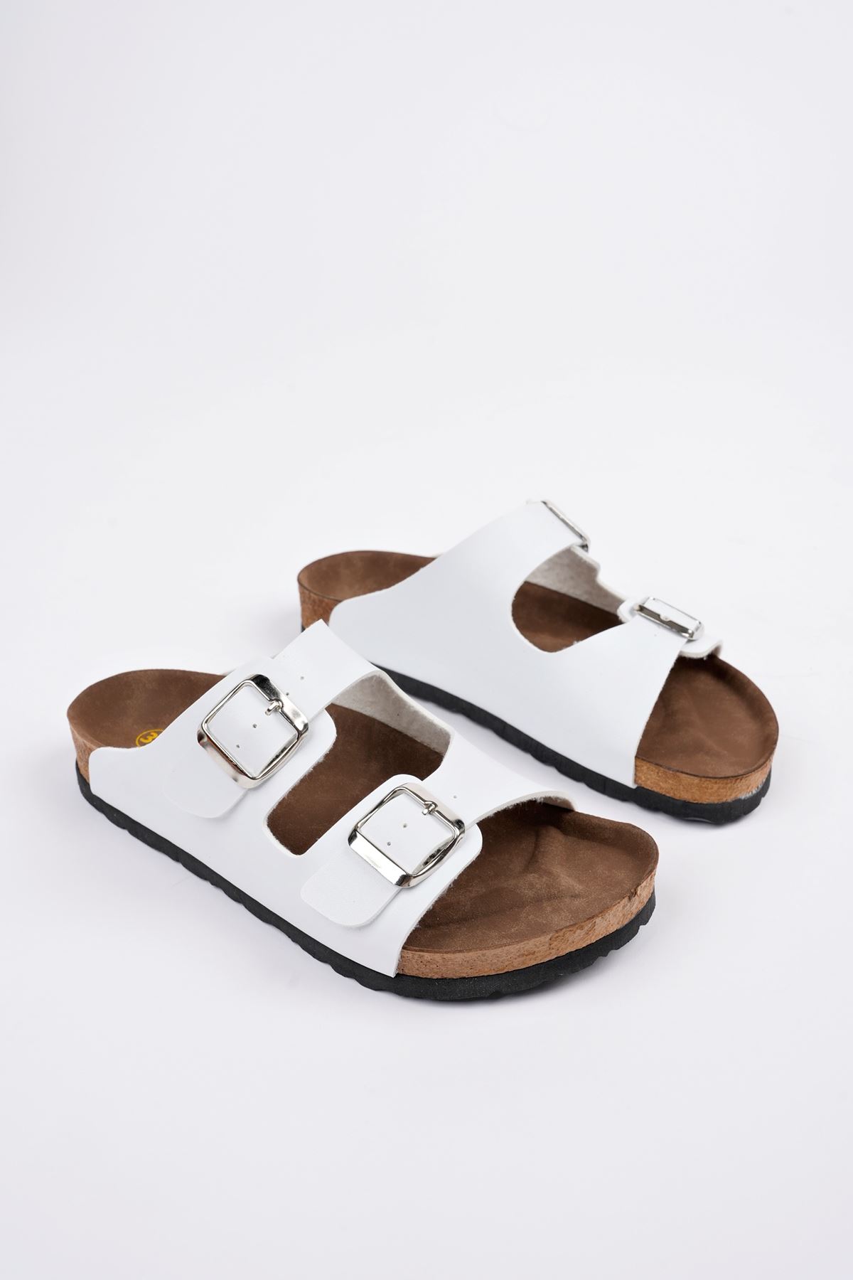 Freemax Kadın Garantili Çift Toka Yazlık Günlük Birken Terlik ppl 4095 Beyaz