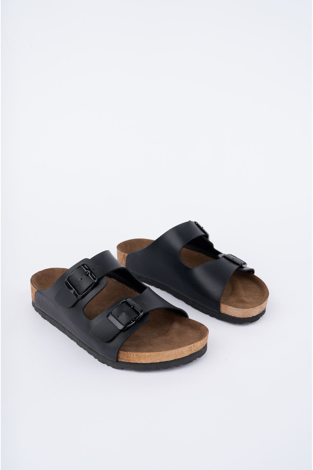 Freemax Kadın Garantili Çift Toka Yazlık Günlük Birken Terlik ppl 4095 Siyah Siyah