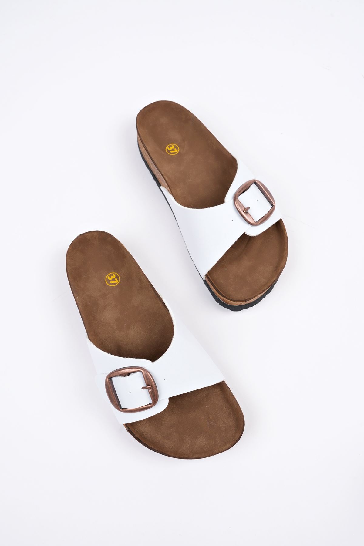 Freemax Kadın Garantili Tek Toka Yazlık Günlük Birken Terlik ppl 4097 Beyaz