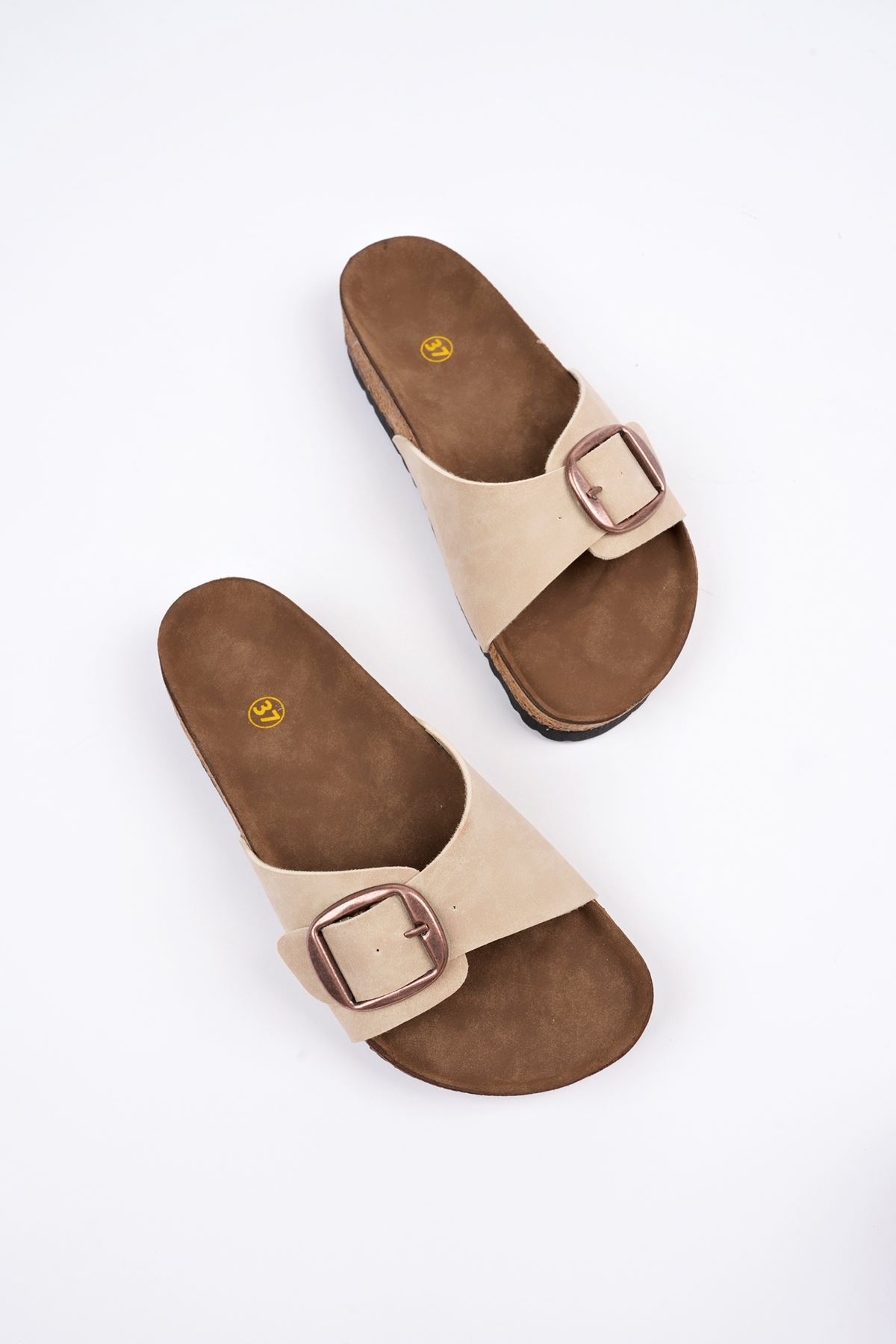 Freemax Kadın Garantili Tek Toka Yazlık Günlük Birken Terlik ppl 4097 Bej