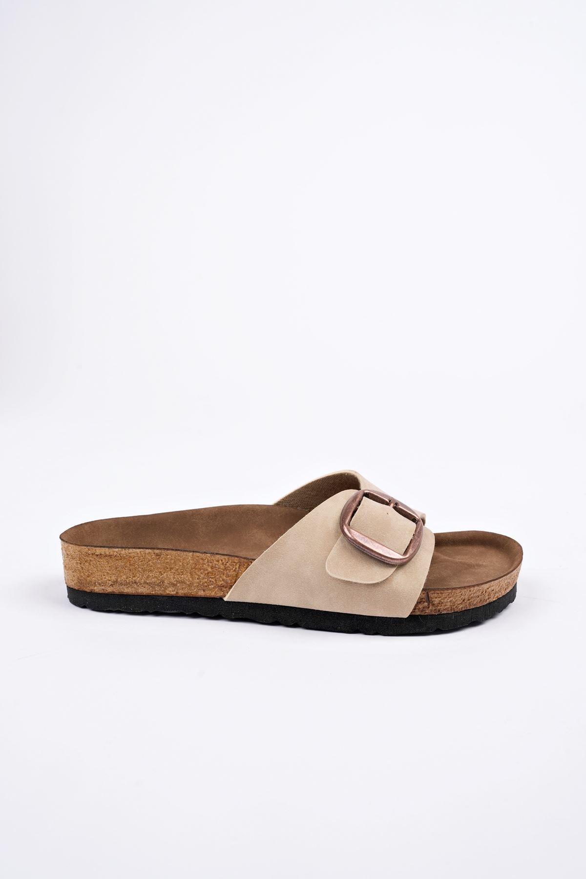 Freemax Kadın Garantili Tek Toka Yazlık Günlük Birken Terlik ppl 4097 Bej