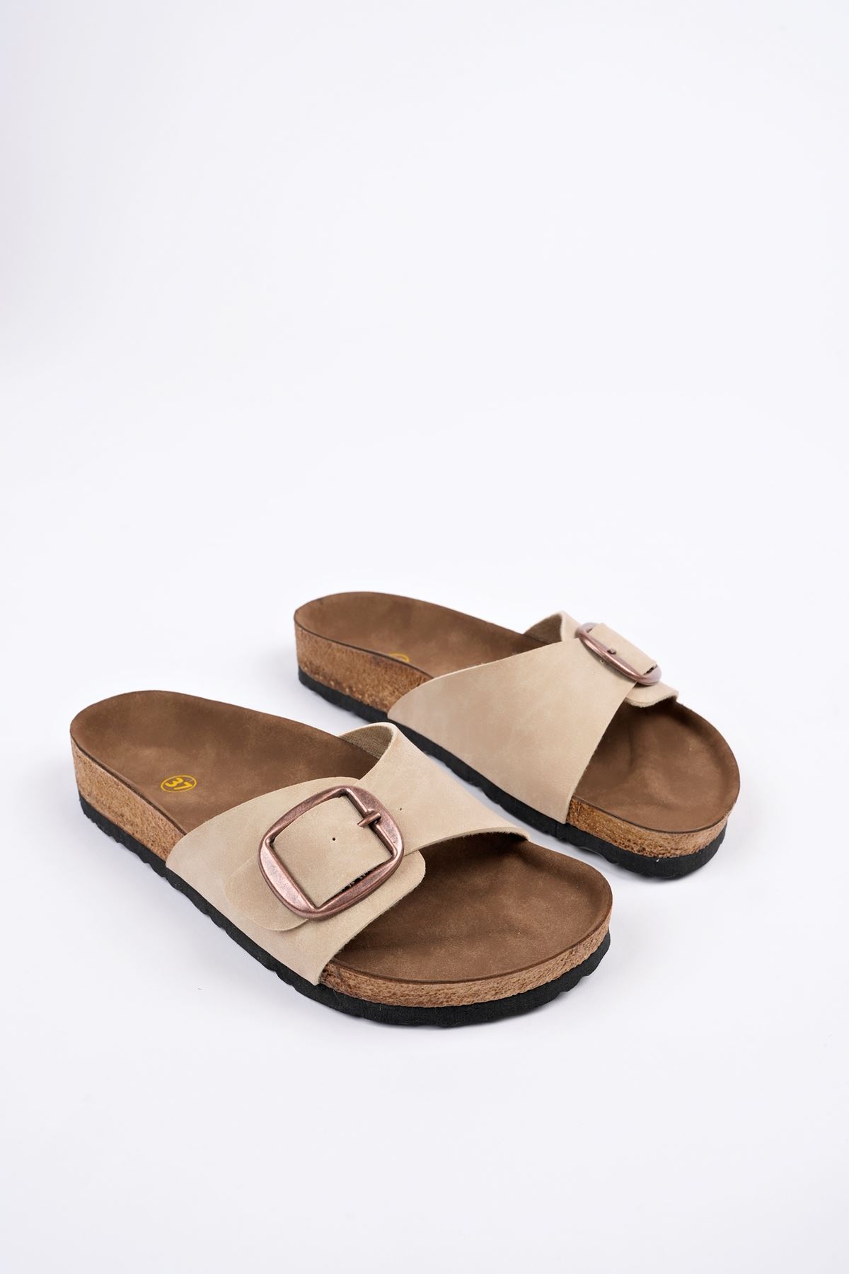 Freemax Kadın Garantili Tek Toka Yazlık Günlük Birken Terlik ppl 4097 Bej