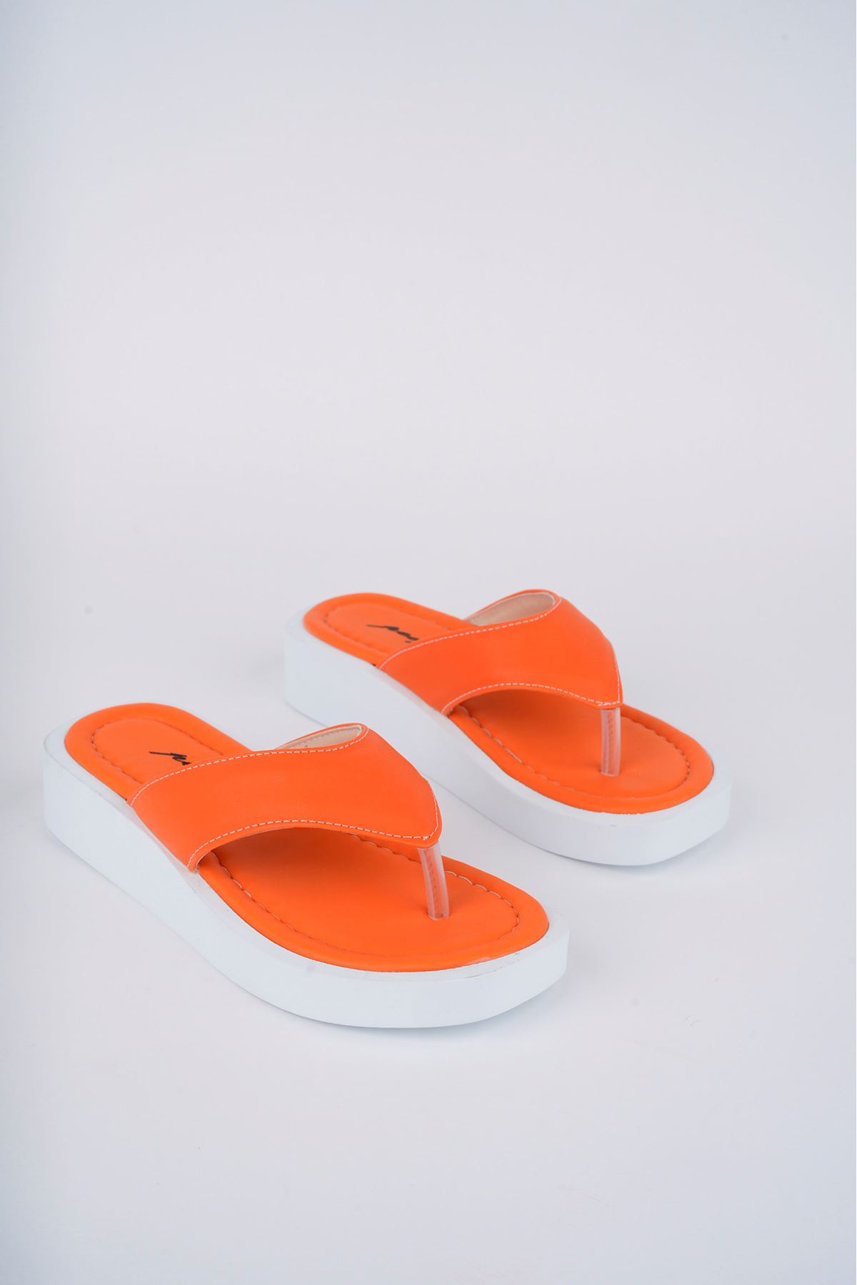 Freemax Kadın Garantili Hafif Esnek Poli Flatform Taban Parmak Arası Günlük Terlik PPL 5000 Orange