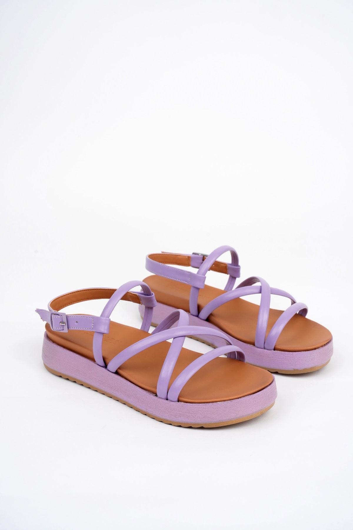 Freemax Kadın Garantili Çok Hafif Rahat 4 cm Topuk Anatomik Eva Taban Platform Sandalet Snr K27 Lila