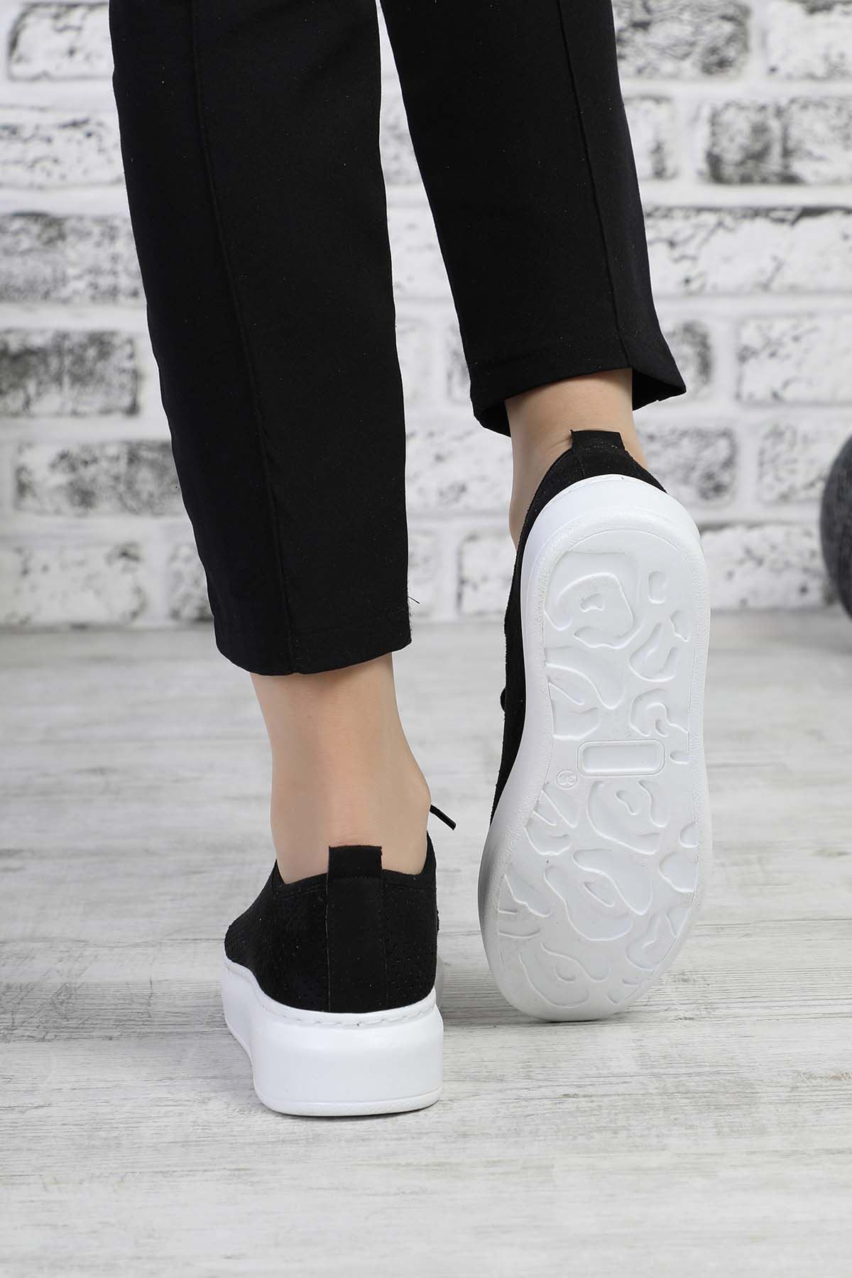 Freemax Kadın Sneaker Spor Ayakkabı Abb.202 Nubuk Siyah Beyaz