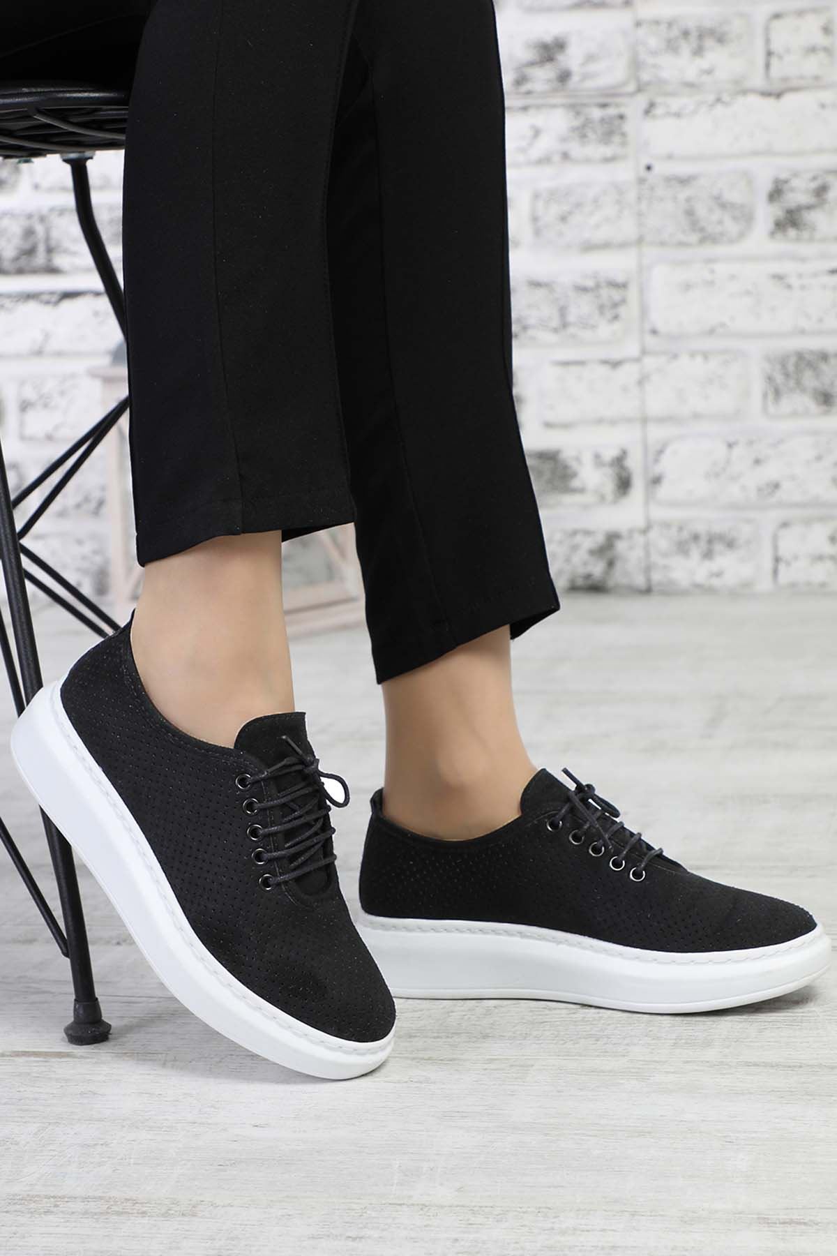 Freemax Kadın Sneaker Spor Ayakkabı Abb.202 Nubuk Siyah Beyaz