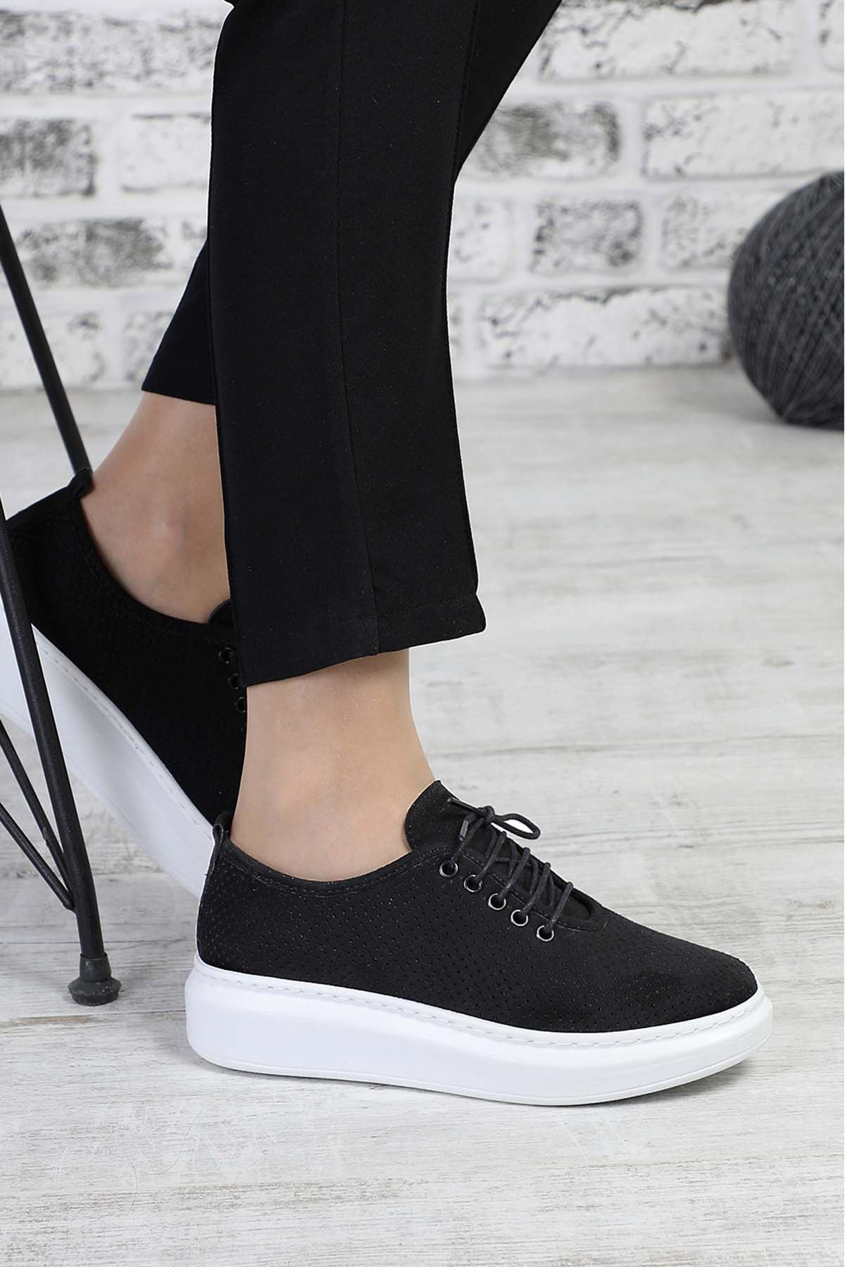 Freemax Kadın Sneaker Spor Ayakkabı Abb.202 Nubuk Siyah Beyaz