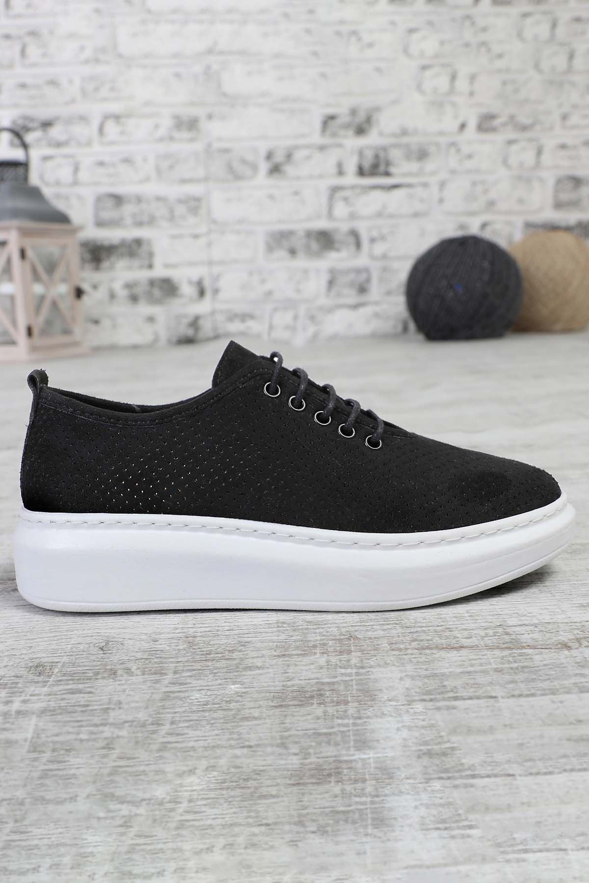 Freemax Kadın Sneaker Spor Ayakkabı Abb.202 Nubuk Siyah Beyaz