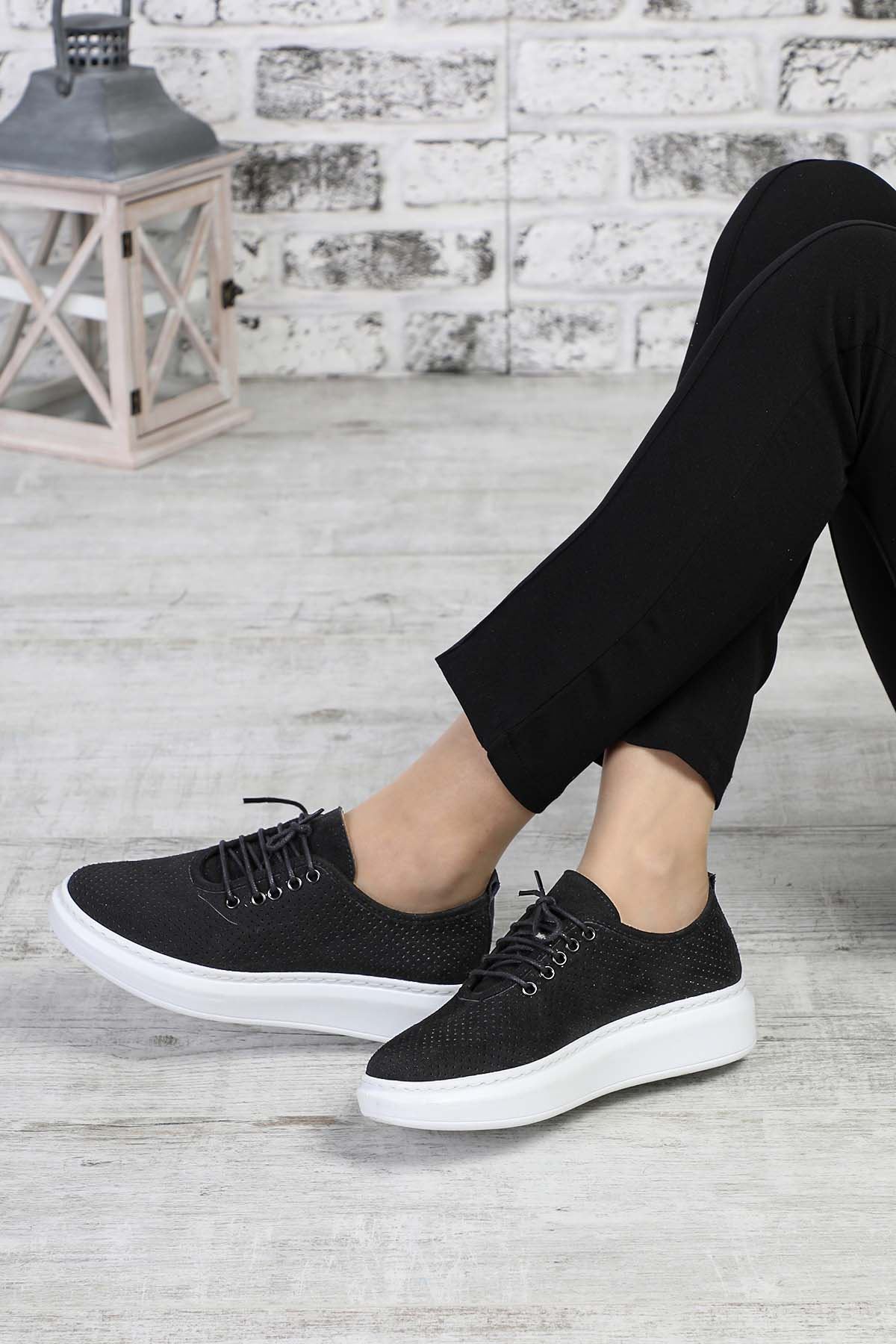 Freemax Kadın Sneaker Spor Ayakkabı Abb.202 Nubuk Siyah Beyaz