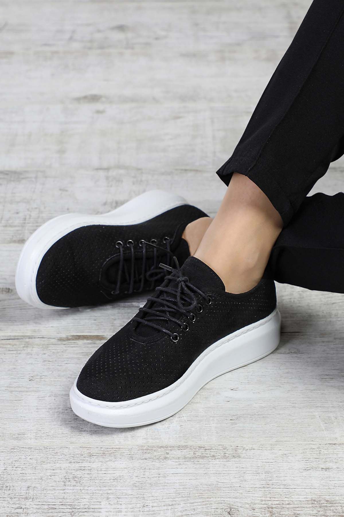 Freemax Kadın Sneaker Spor Ayakkabı Abb.202 Nubuk Siyah Beyaz