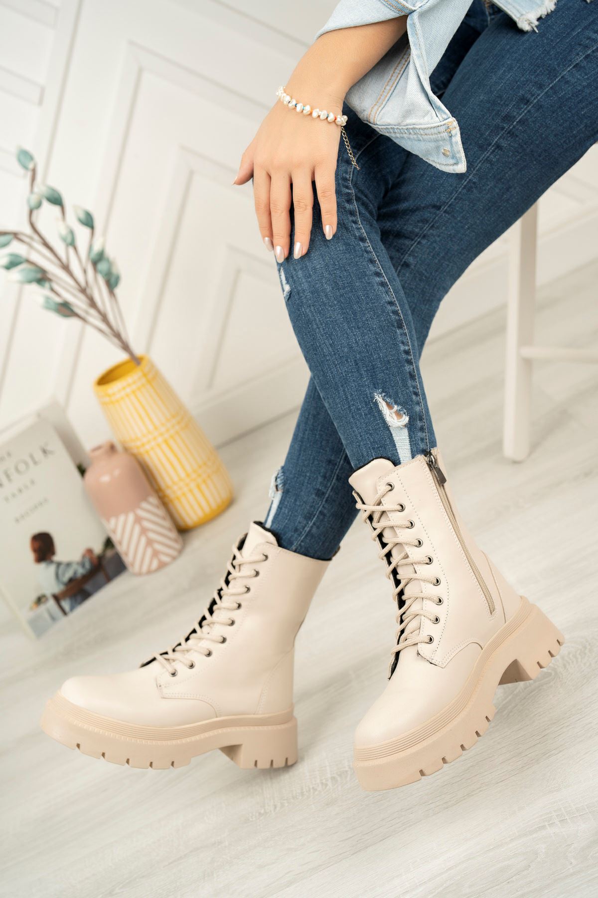 Freemax Garantili İçi Kürklü Çok Hafif Esnek Taban Kışlık Su Geçirmez Kadın Bot Çİzme Freemax.ZEN.BOT.2221 Bej