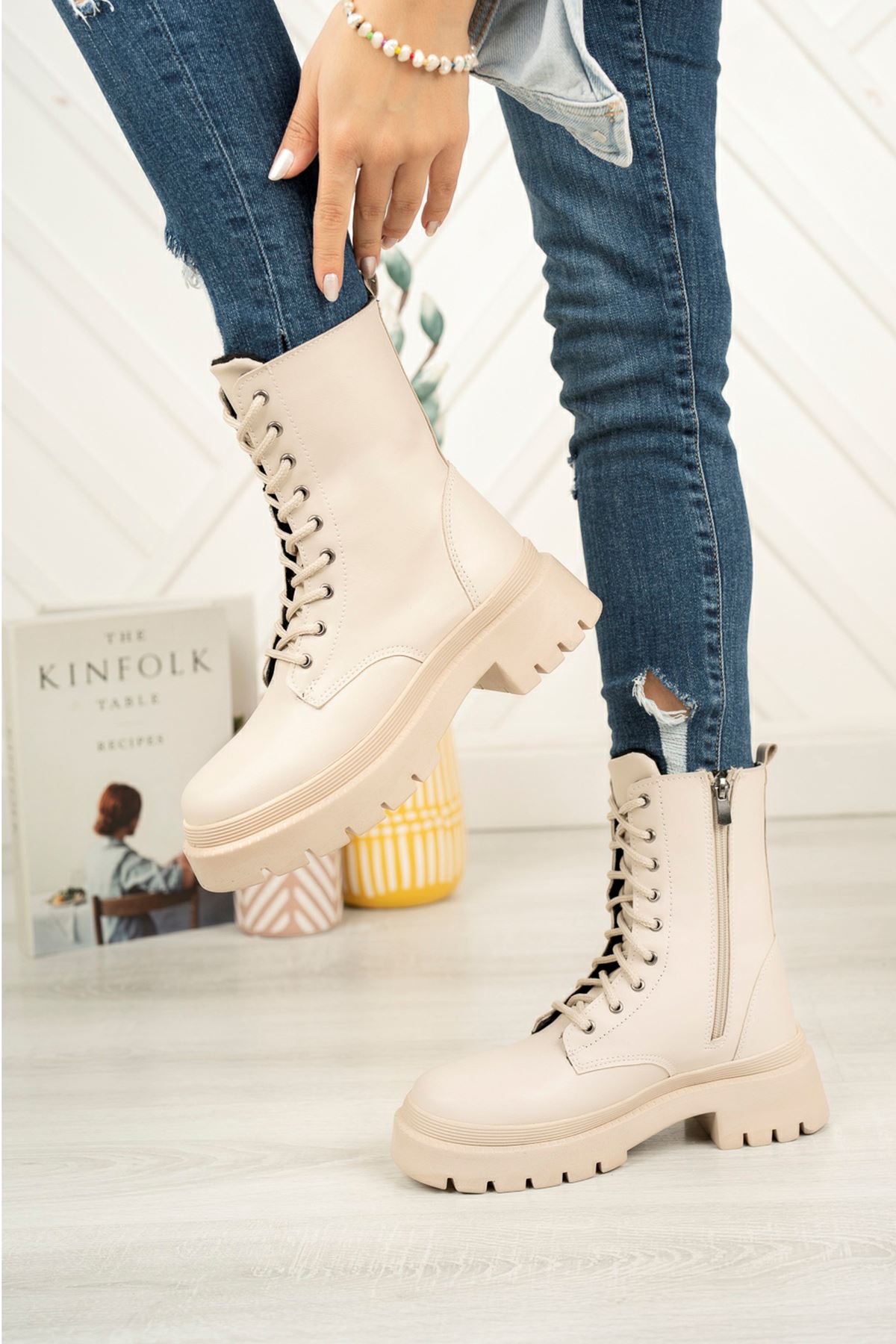 Freemax Garantili İçi Kürklü Çok Hafif Esnek Taban Kışlık Su Geçirmez Kadın Bot Çİzme Freemax.ZEN.BOT.2221 Bej